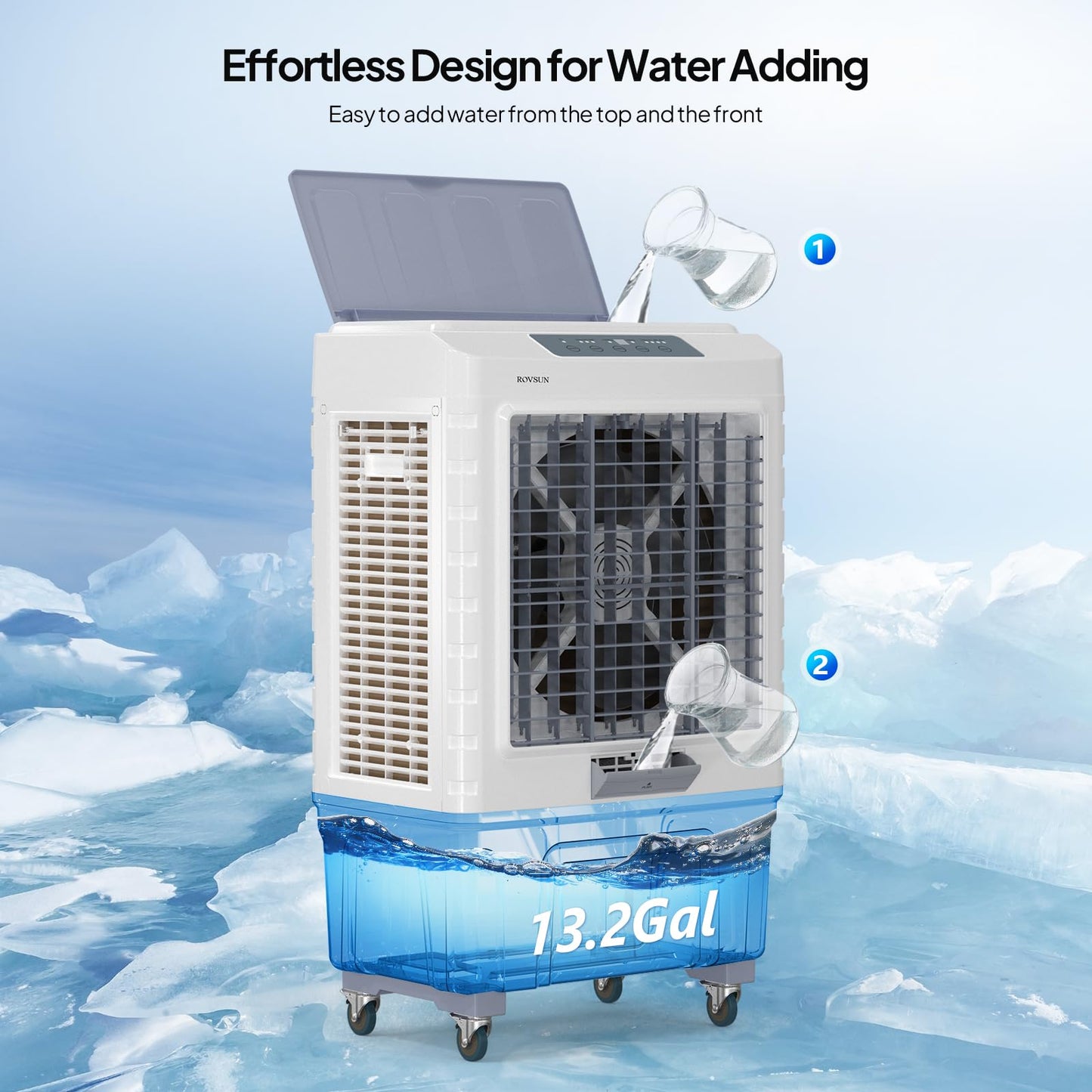 ROVSUN 13.2Gallon Evaporative Air Cooler, 4100CFM Portable Swamp Cooler with Remote Control, Oscillation, 3 Speeds, 7.5H Timer & 50L Water Tank, 3-IN-1 Cooling Fan for Home Office Garage Outdoor