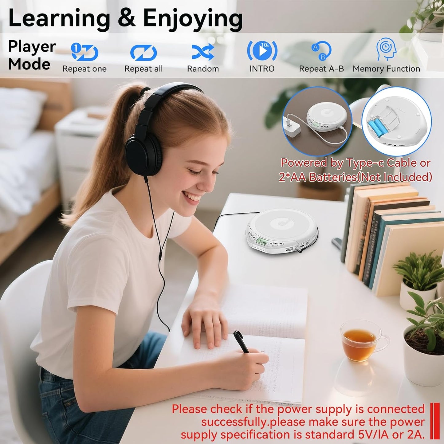 KOVCDVI Discman Portable CD Player with Headphones CD Player Portable for Car with Anti-Skip & Shockproof,CD with LCD