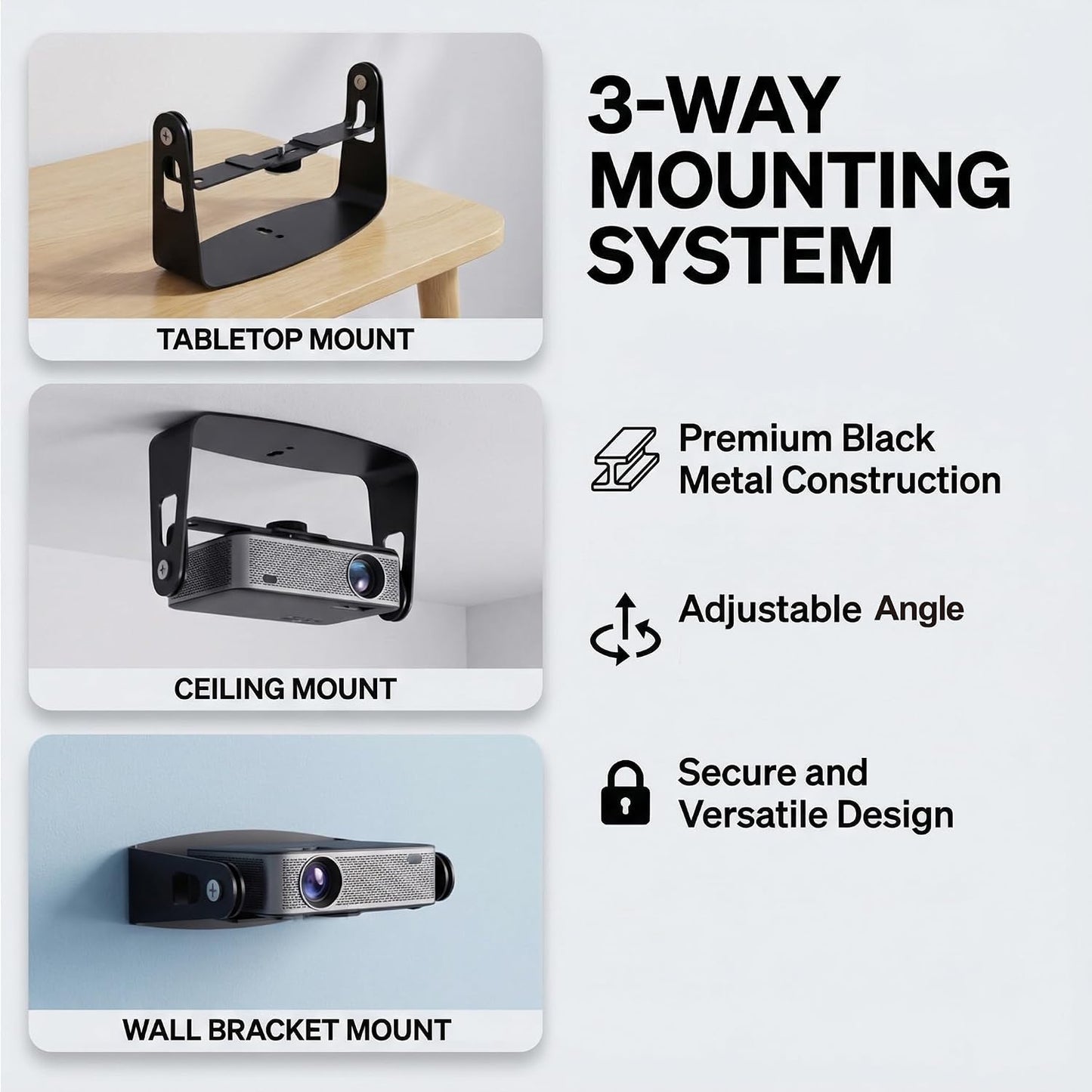 DAWASAPAT 1/4" Setup MINI Tabletop Projector Holder Mount with Screw & Cable Ties, Easy Stand for Most Projectors