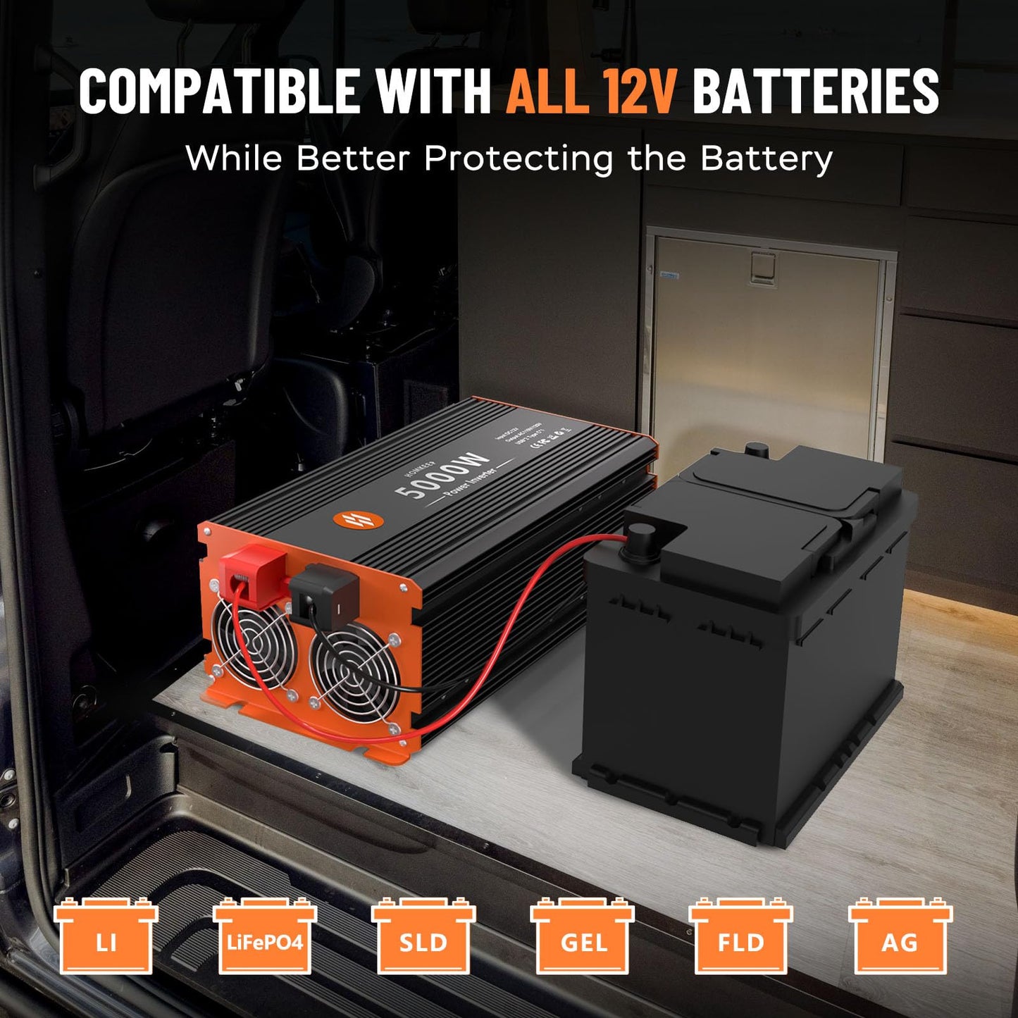 Power Inverter 12V DC to 110V with AC Outlets Converter Inverter (5000W-005)