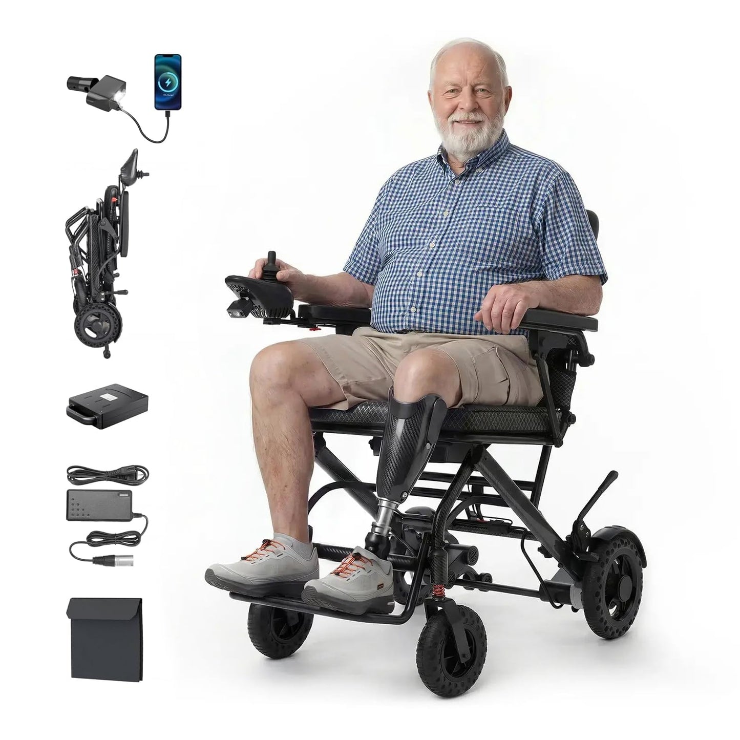 VERPAL 32lbs Lightweight Electric Wheelchair, Foldable Electric Wheelchair for Adults, Seniors, 360W Dual Motor Power Wheelchair 12.5 Miles for Travel, Park Hospital, 330 lbs Capacity-6Ah 16.5" Seat