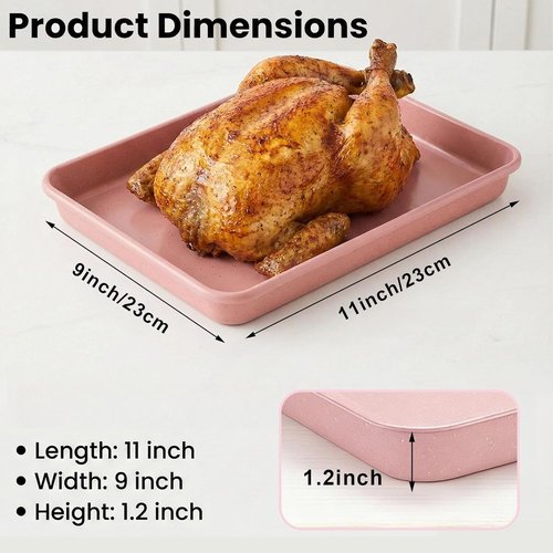 11x9 Baking Pan Set of 3 - Non-Stick Rectangular Cake & Brownie Pans in Pink | Perfect for Home Baking