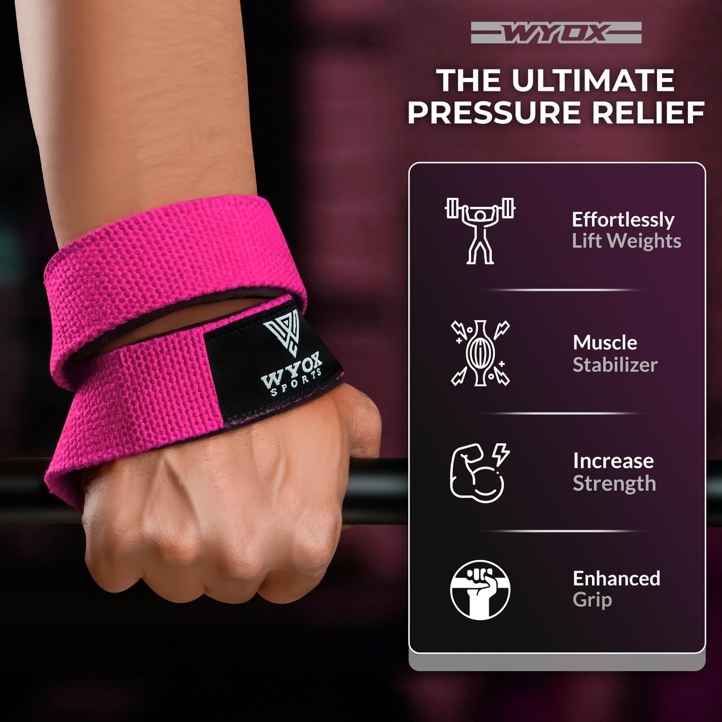 WYOX Figure 8 Weight Lifting Straps for Weightlifting Heavy Duty Deadlifting Workout Straps | Wrist Wraps Gym Equipment Gear Men Women PAIR (Pink, Standard)