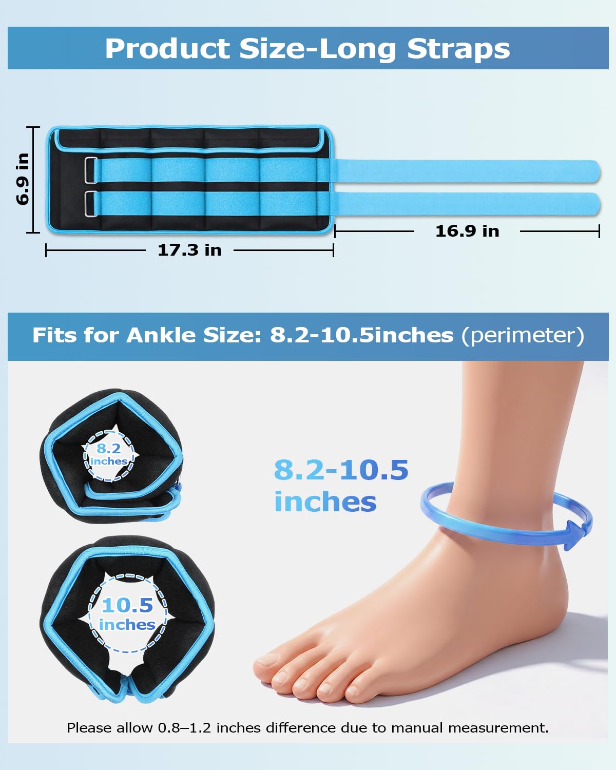 Adjustable Ankle Weights 1-20 LBS Pair with Removable Weight for Jogging, Gymnastics, Aerobics, Physical Therapy, Resistance Training|Each 2-10 lbs, Total 20LBS, Sky Blue