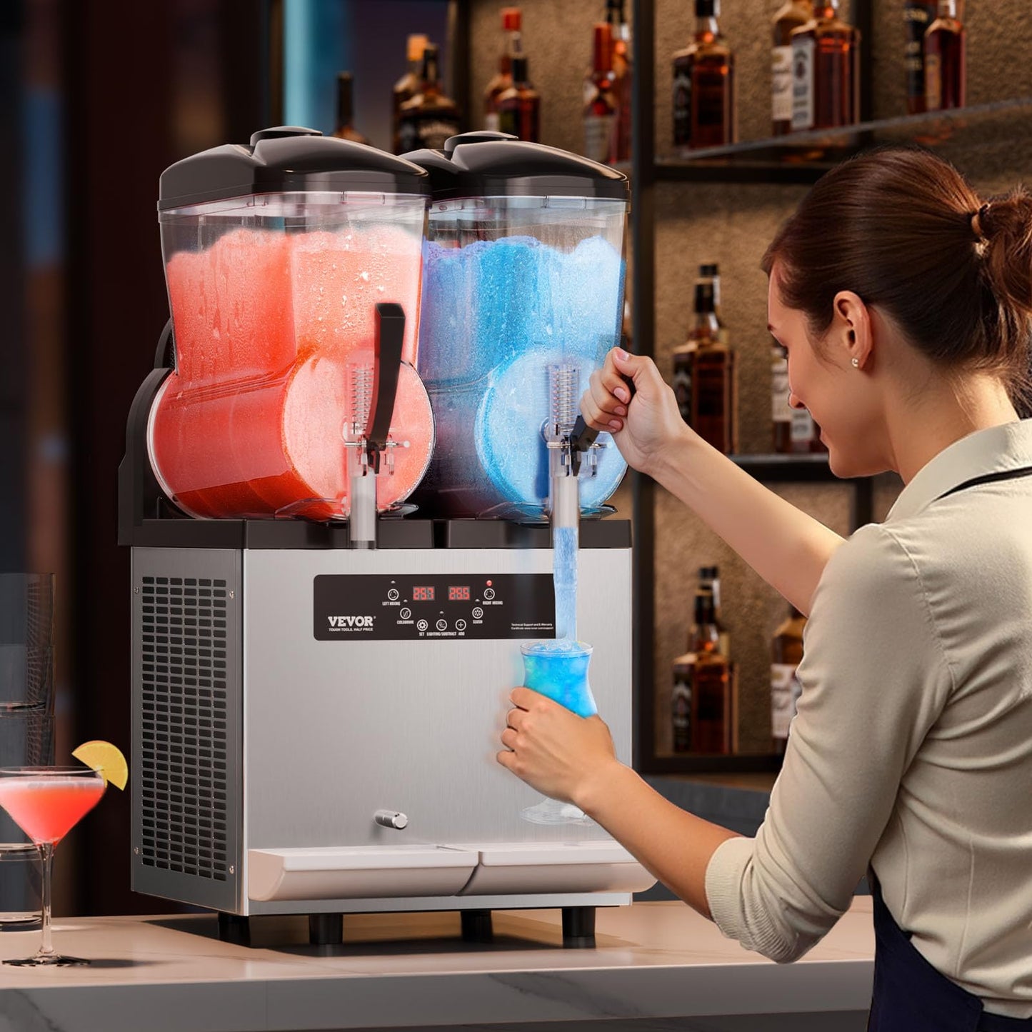 VEVOR Commercial Slushy Machine, 12Lx2 Double Tank Frozen Drink Machine, 96 Cups Stainless Steel Margarita Smoothie Frozen Drink Maker, Slushie Machine for Home Party Restaurants Cafe Bars