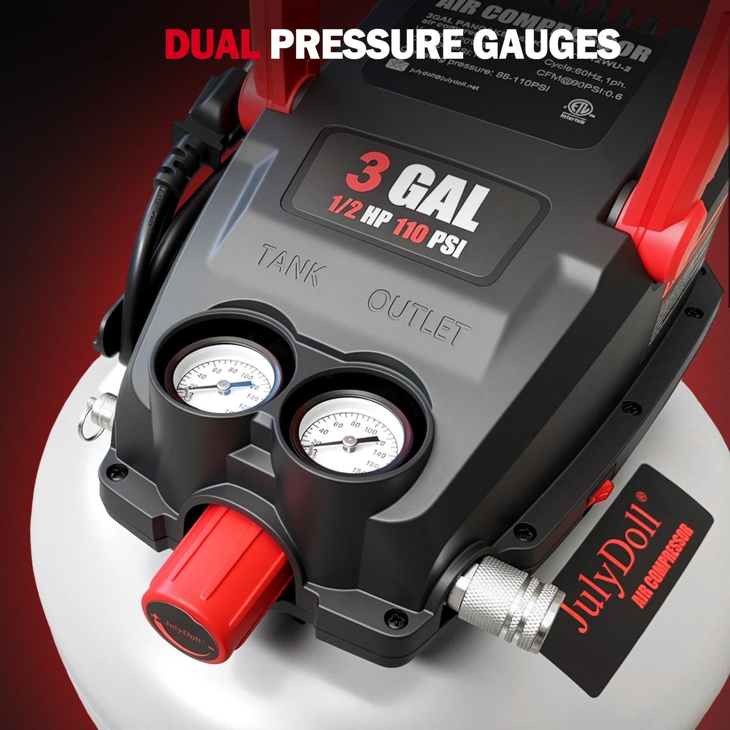 3 Gallon Pancake Air Compressor, 120V/60HZ 0.5HP, Max 110PSI, Aluminum Wire Motor, Portable Compact Air Compressor for Home, Garage & DIY Projects