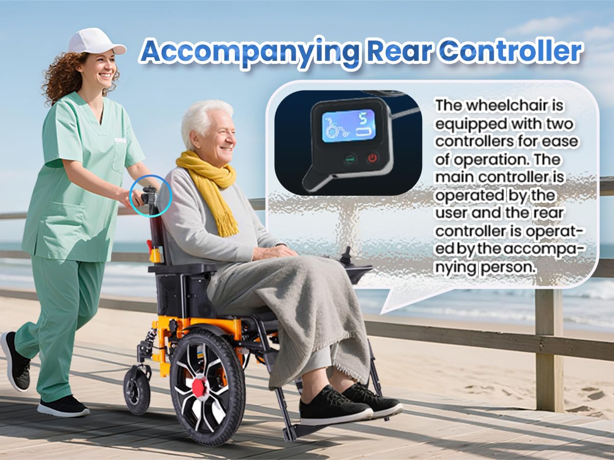 Upgraded 16" Big Front Wheel Electric Wheelchairs, USB Led Light, 20” Seat Width All Terrain Power Wheelchair, Dual Brakes Motorized Wheelchair for Adults 330lb, Backpack,Rear Control Included