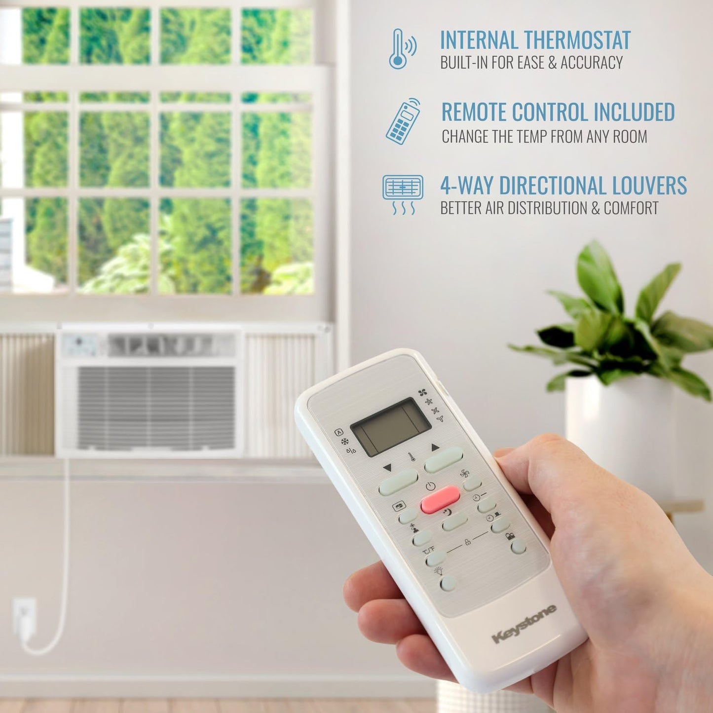 Keystone 23,200 BTU Window Air Conditioner with 16,000 BTU Supplemental Heat and Dehumidifier, 230V, Window AC for Large Rooms up to 1,500 Sq.Ft. with Smart Remote Control