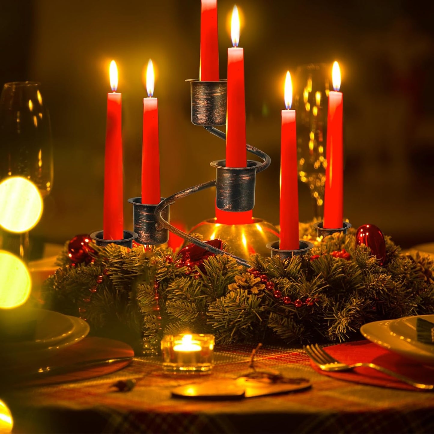Sliner Christmas Advent Wreath Candle Holders - Rustic Metal Centerpiece Set of 3 for Home & Church Decor