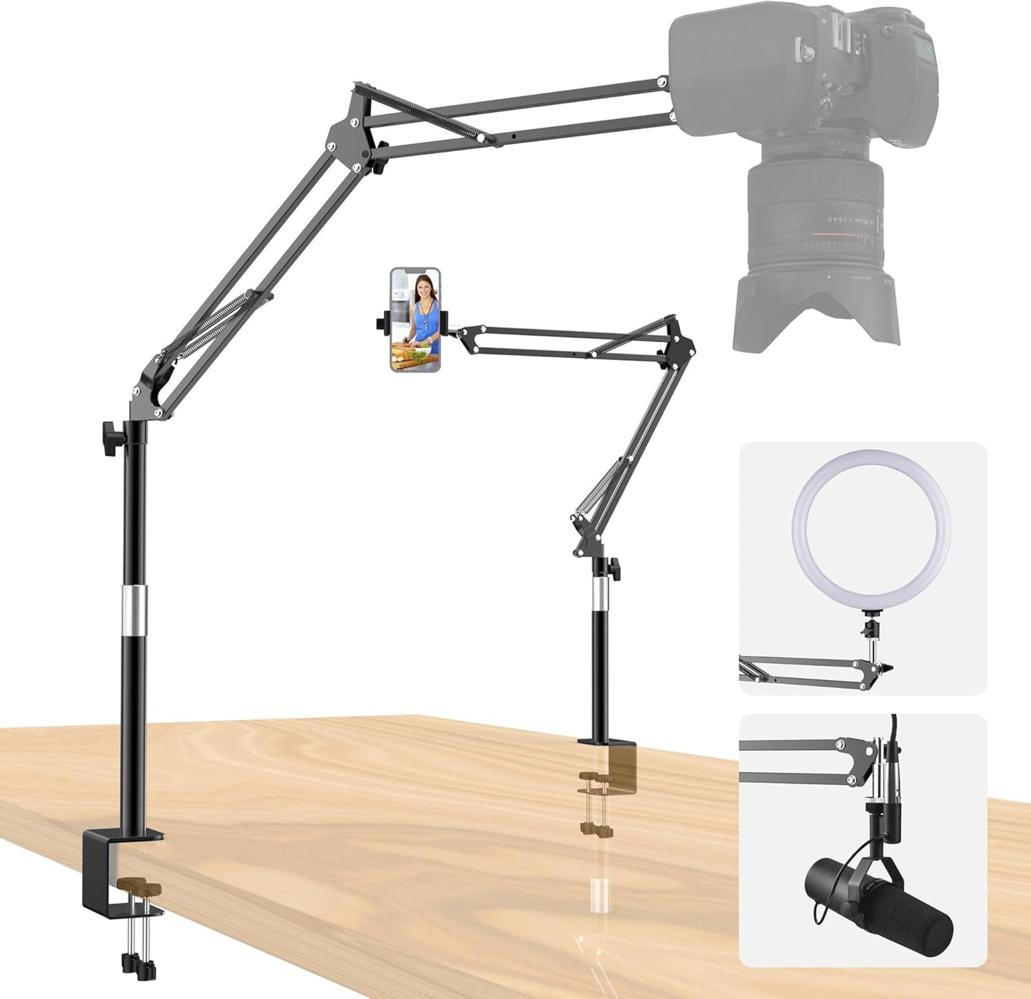 Taisioner Overhead Camera Mount Phone Holder for TikTok Live Streaming Desk Stand Flexible Camera Arm Tabletop Mount