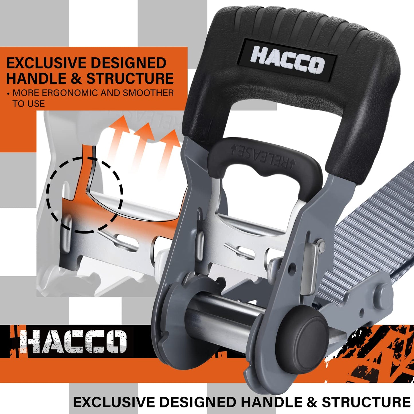 HACCOPLANET Ratchet Straps, 5280lb Break Strengeth, 1.6" Heavy Duty Ratchet Tie Down Strap Set w/Padded Handle, S Hook, Soft Loop for UTV Motorcycle Truck Cargo Straps (Grey, 8FT)