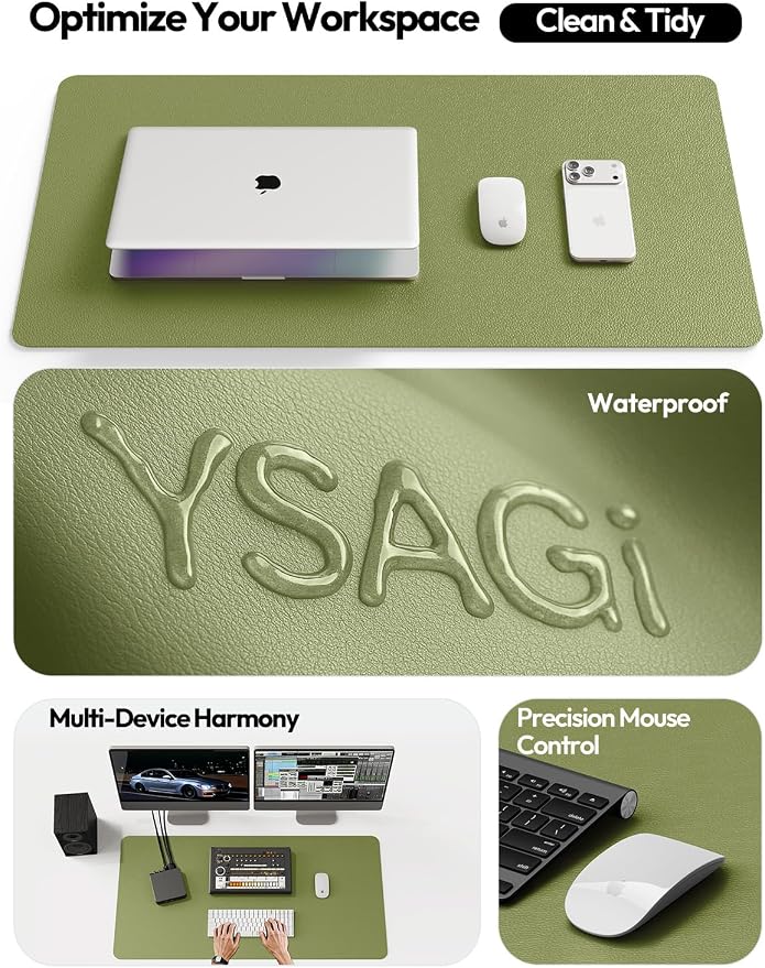 YSAGi Leather Desk Pad Protector, Office Desk Mat, Large Mouse Pad, Non-Slip PU Leather Desk Blotter, Laptop Desk Pad, Waterproof Desk Writing Pad for Office and Home (Green,55" x 24")