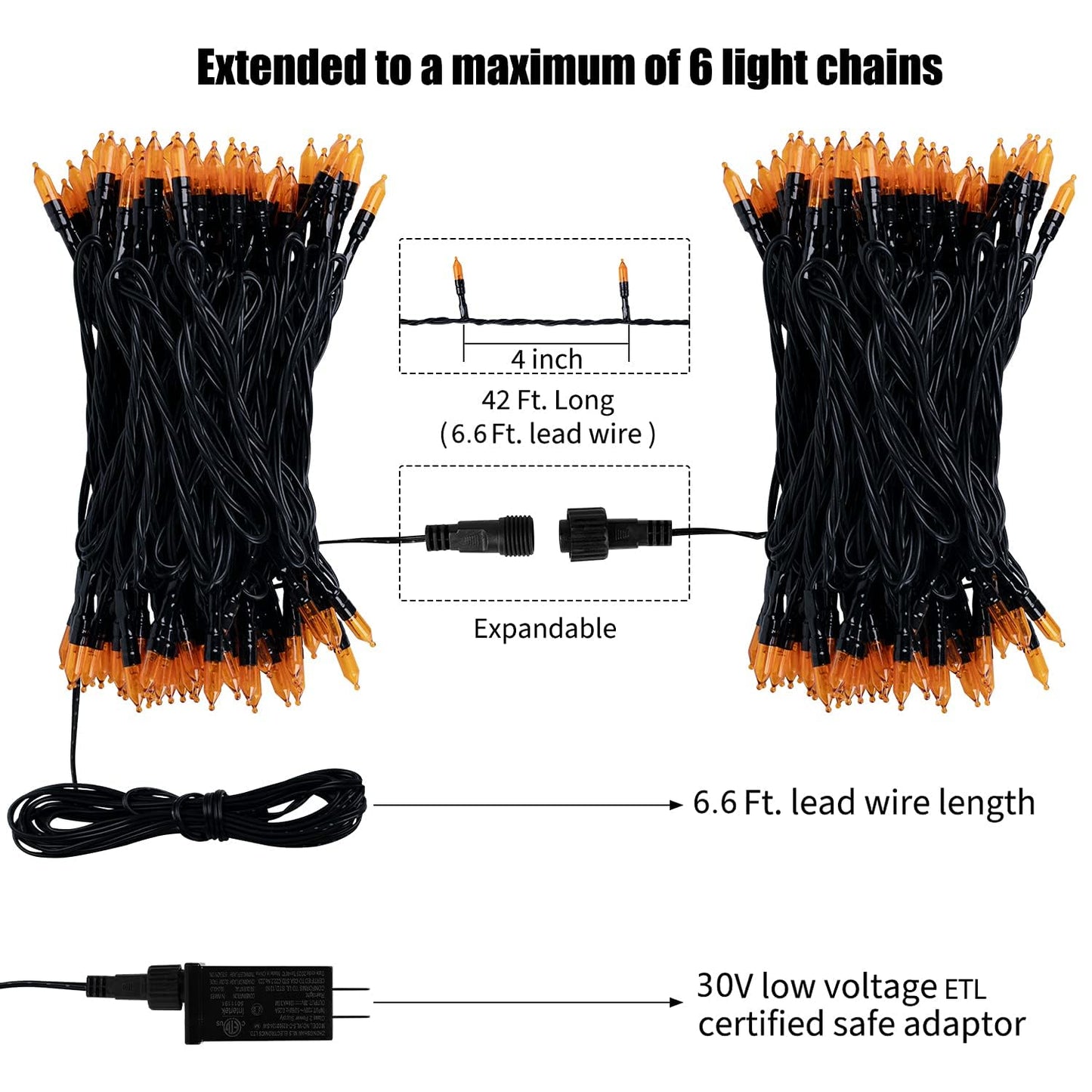 Minetom Halloween String Lights, 100 LED, Waterproof, 39 Feet, Orange, 8 Lighting Modes, Model DMO-S-100