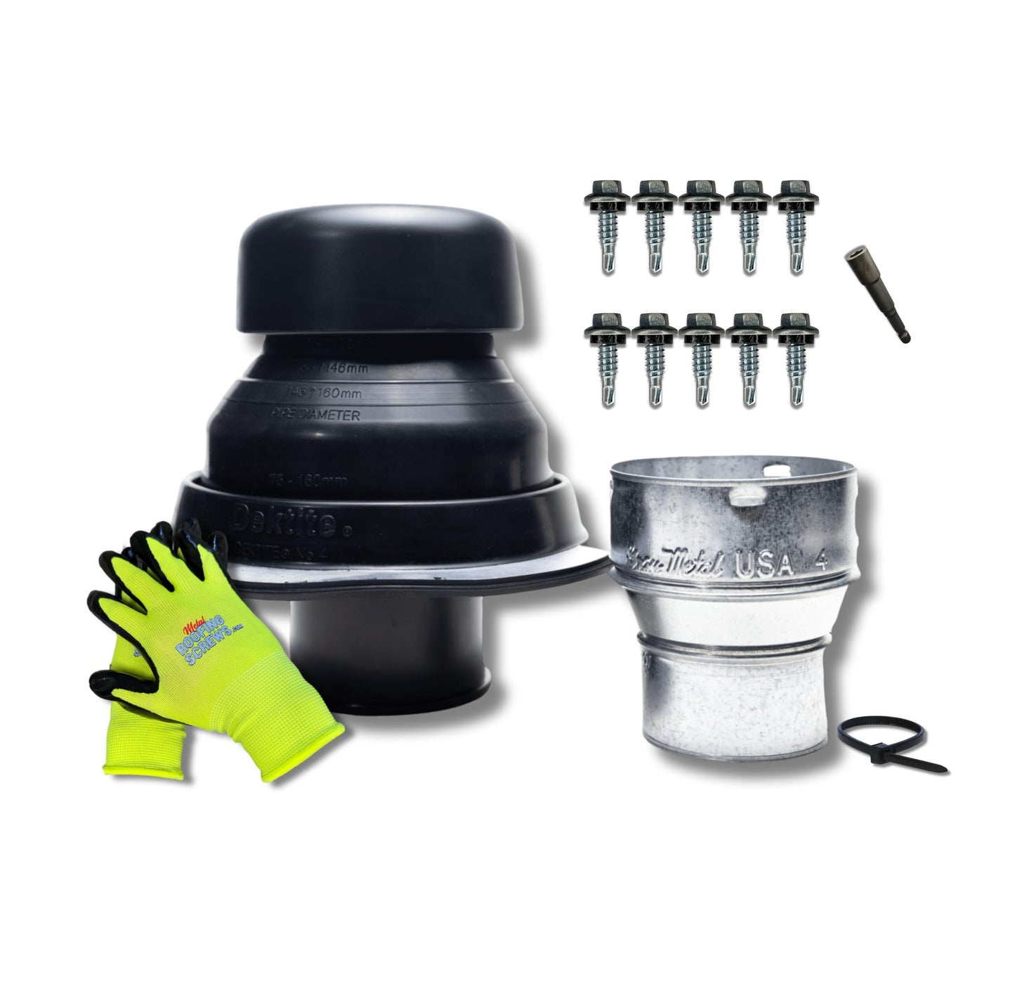 Covent Metal Roof Exhaust Fan Vent for 3"-4" Flex Hose Exhaust - Full Installation Kit and Adapter Included (Black)
