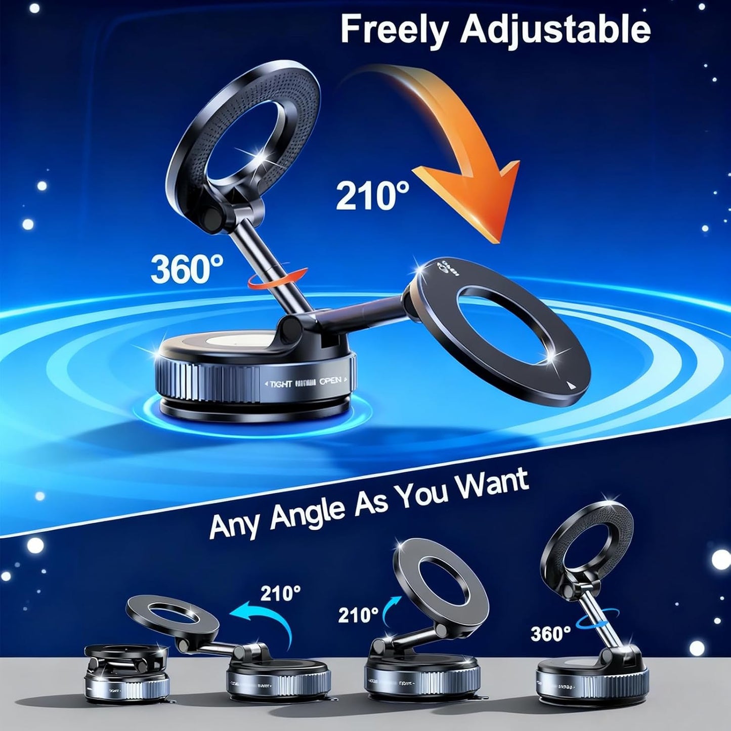 AntoFlash 360 Vacuum Magnetic Car Phone Holder for Your Car, Adjustable Car Phone Mount, Foldable Car Mount