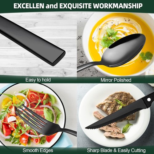 CEKEE 72-Piece Stainless Steel Flatware Set - Elegant Black & Silver Cutlery for 12 | Includes Steak Knives