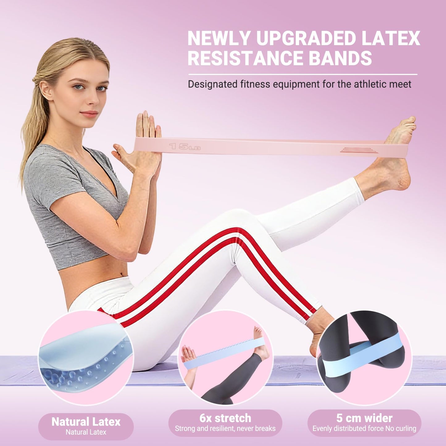 Resistance Bands for Working Out - 2 Pack Elastic Loop Exercise Band Set 15 35 lbs, Strength Training Stretching Home Gym Workout Bands for Pilates Yoga Leg Glute Arm Workout Set for Women Men