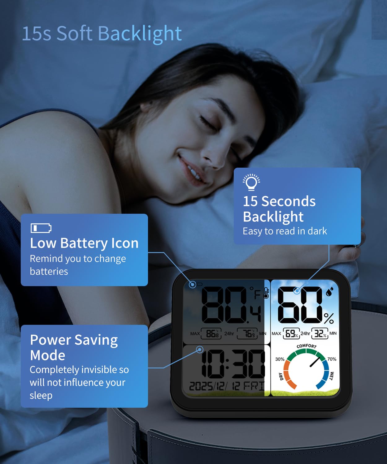 VOCOO Digital Indoor Room Thermometer - 5.8'' Large Display with Accurate Temp & Humidity Monitoring | Backlit, Max/Min Records, Date & Clock