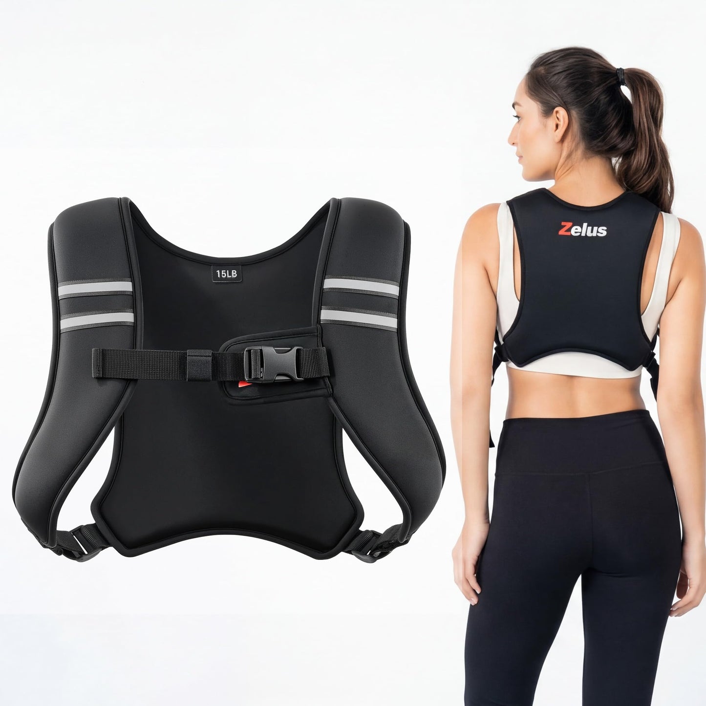 ZELUS Weighted Vest, Washable Z-Fit Soft Iron Weighted Vest for Women and Men, 5/10/15 lb Weight Vest with Reflective Strips & Adjustable Straps, Ultra Thin Weight Vest for Gym Strength Training (10lb) Black