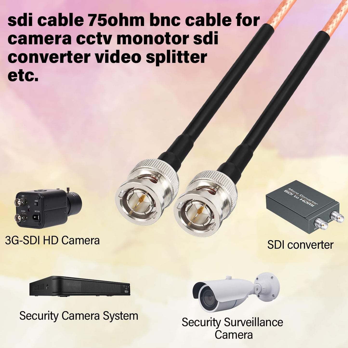 20ft, 3G 75 RG179 4K 1080P 3G-SDI XRDS -RF SDI Cable Flexible HD-SDI Cables, BNC to BNC Video Cable Ohm Extension Cable