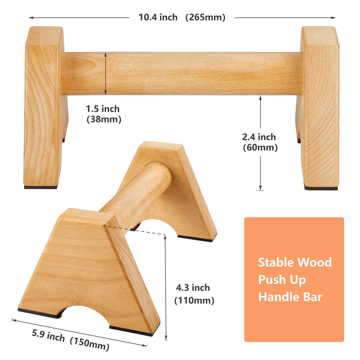 Purife Solid Wood Calisthenics Parallettes Bars Push up Handles 1 Pair, Strength Training Pushup Stands, Parallel Handstand Bars for Home Gym Workout Fitness