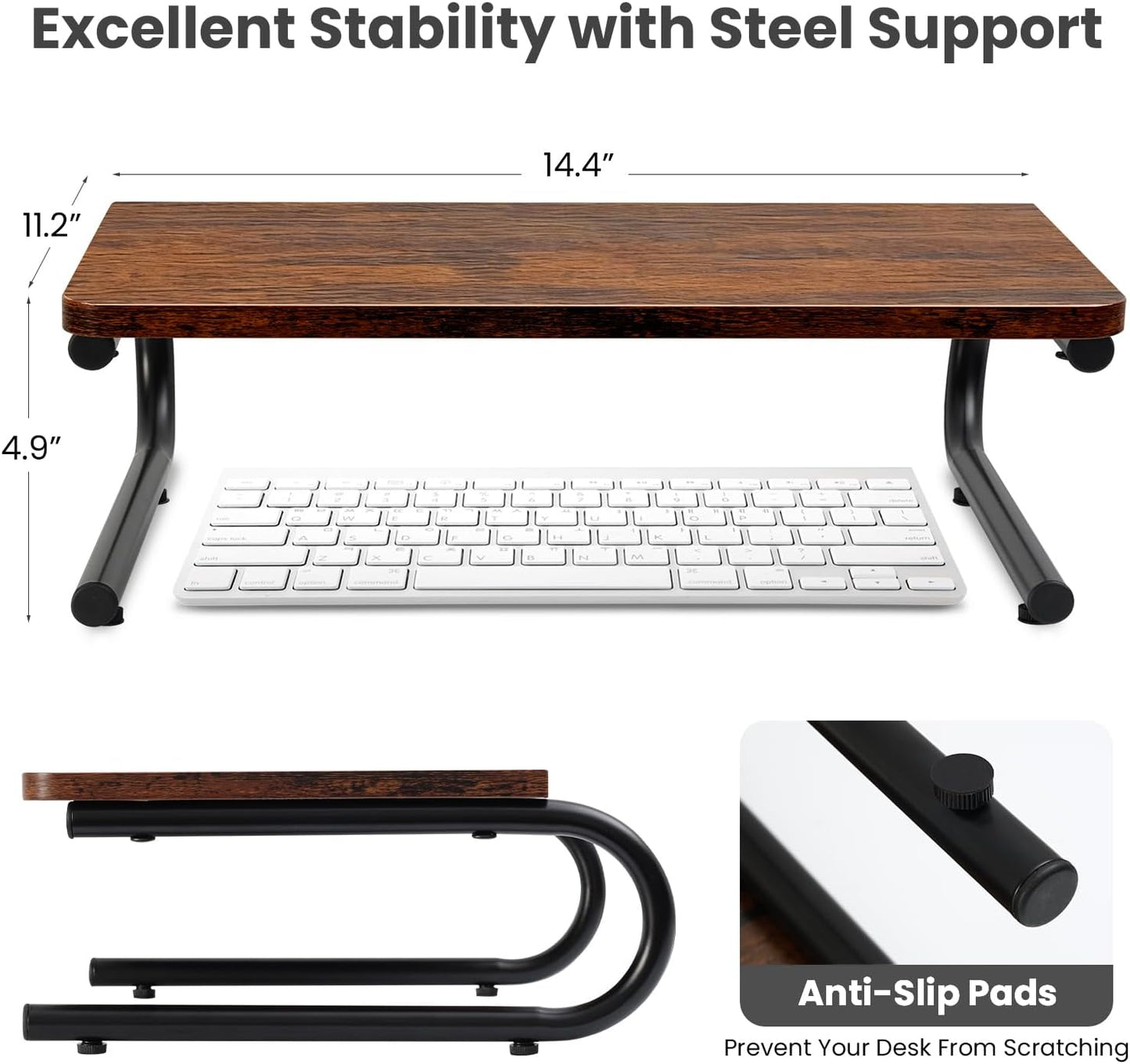 ARCOBIS Monitor Riser for Desk, Wood & Metal Computer Monitor Stand, Laptop, PC, Printer Stand Riser, Rustic Brown