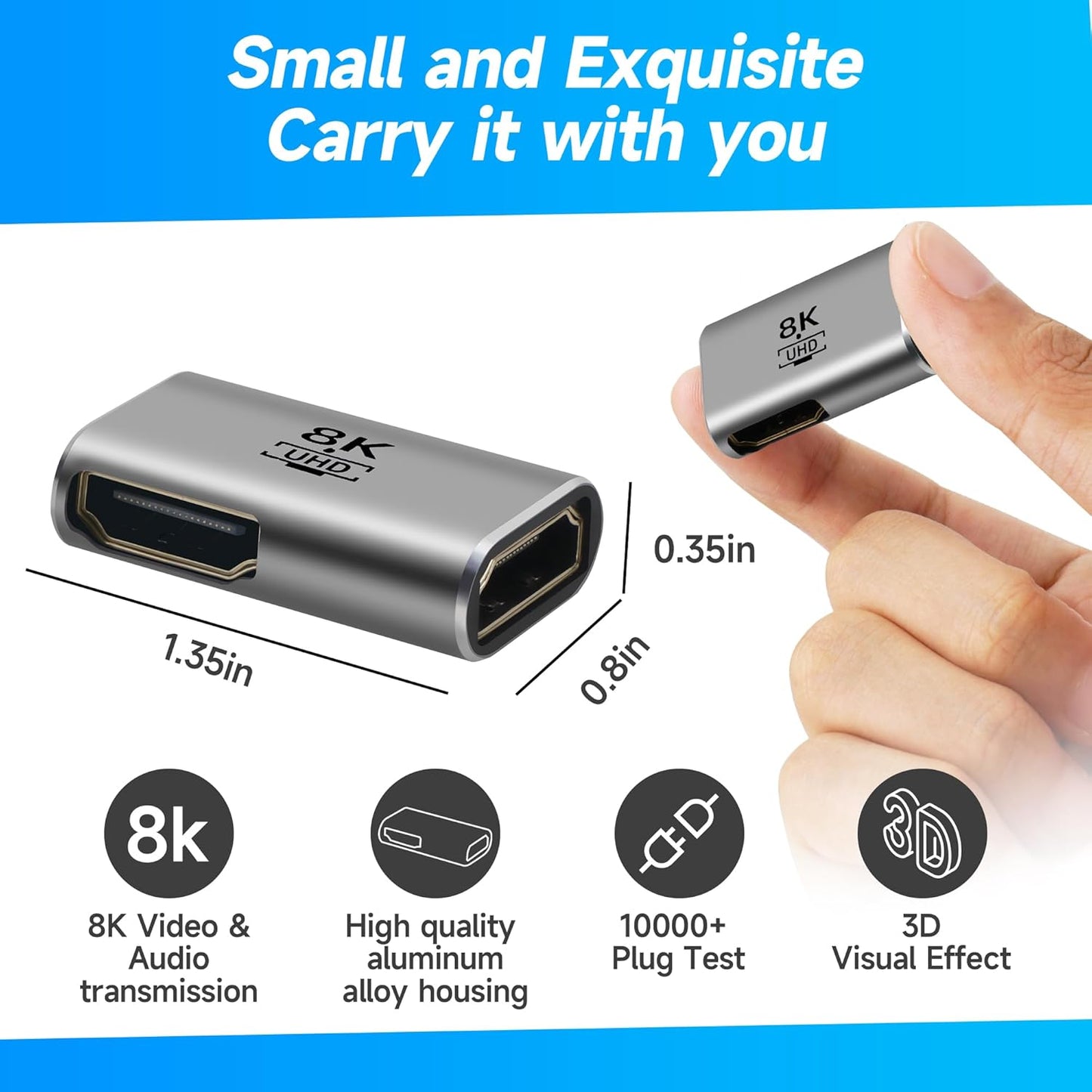Togconn 8K 2 Pack, 2.1 4K@120Hz,8K@60Hz, 2K, PS5/4, HDMI Coupler Flat HDMI Female to Female Connector HDMI Extension