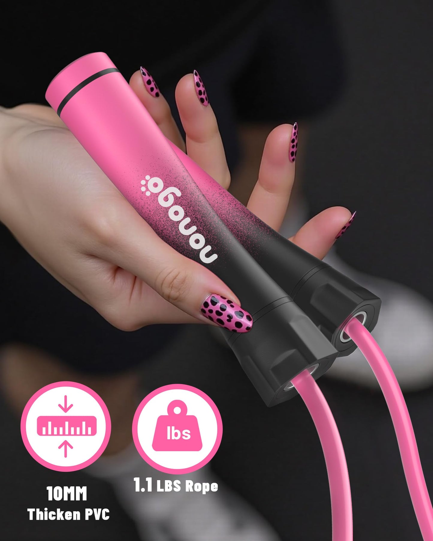 nonogo 1.1LB Weighted Jump Rope for Women – Adjustable 10mm Heavy PVC Skipping Rope for Fitness, Ideal for High-Intensity Training, MMA, Boxing, CrossFit, Weight-loss Workouts