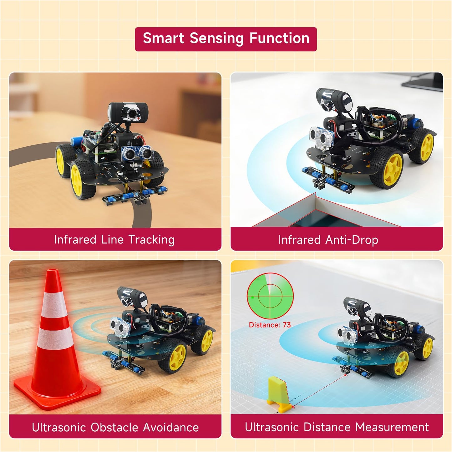YonPhsy Smart Robot Car Kit with Raspberry Pi 4B/5, Open Source Python, AI Visual Recognition Line Tracking Obstacle Avoidance, Electronic DIY Kit Programming Robotic Gifts (with Raspberry Pi 5 4G)