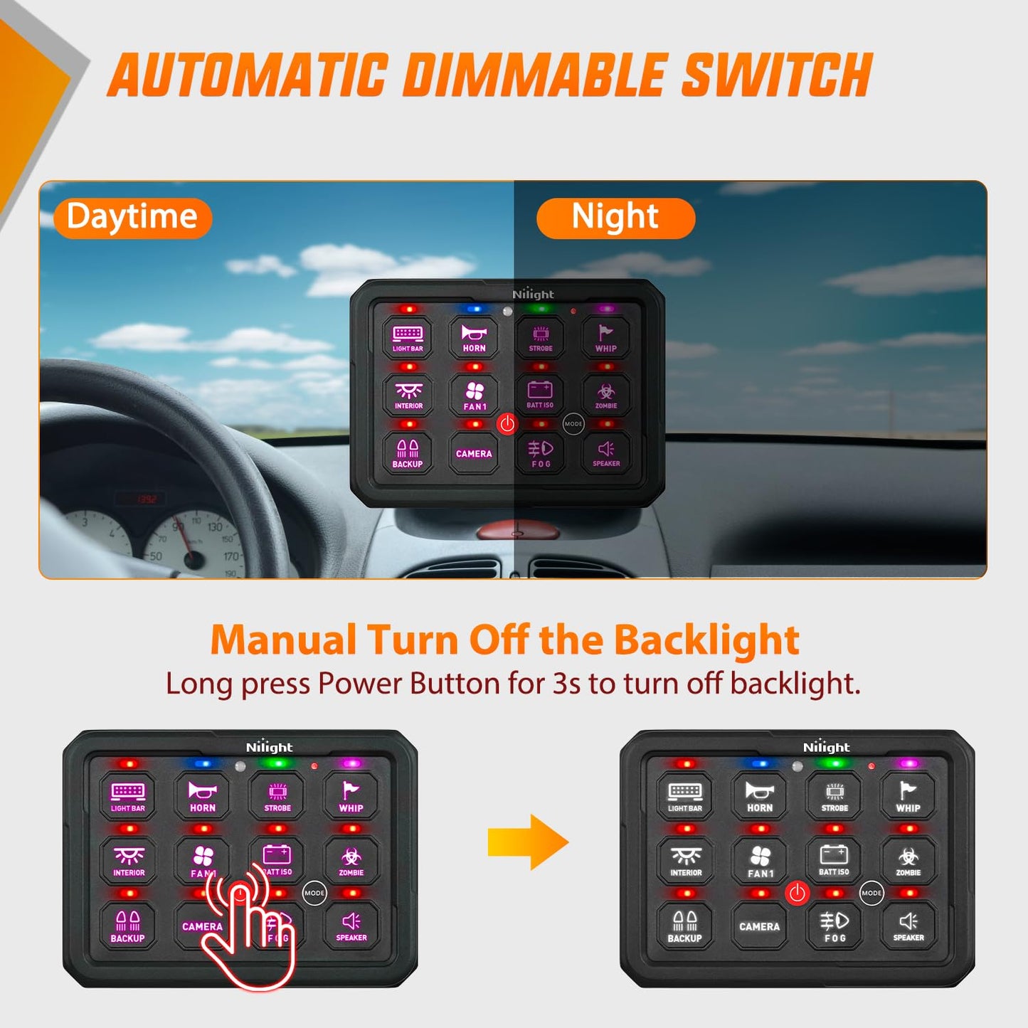 Nilight 12 Gang Switch Panel Circuit Control Relay System APP RGB Backlight Fuse Wiring Harness Toggle Momentary Strobe Flash Modes Automatic Dimmable 12V 24V for Car Truck Camper SUV