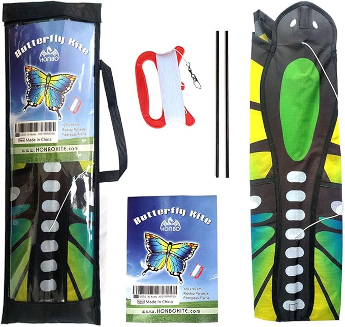 HONBO Butterfly Kites for Kids & Adults,55" x 28" Large Beginner Kite for Kids Ages 4-8,Easy to Fly for Beginners, Each Kite with 300ft Line Handle,Beach Kites for Outdoor Activities & Family Trip