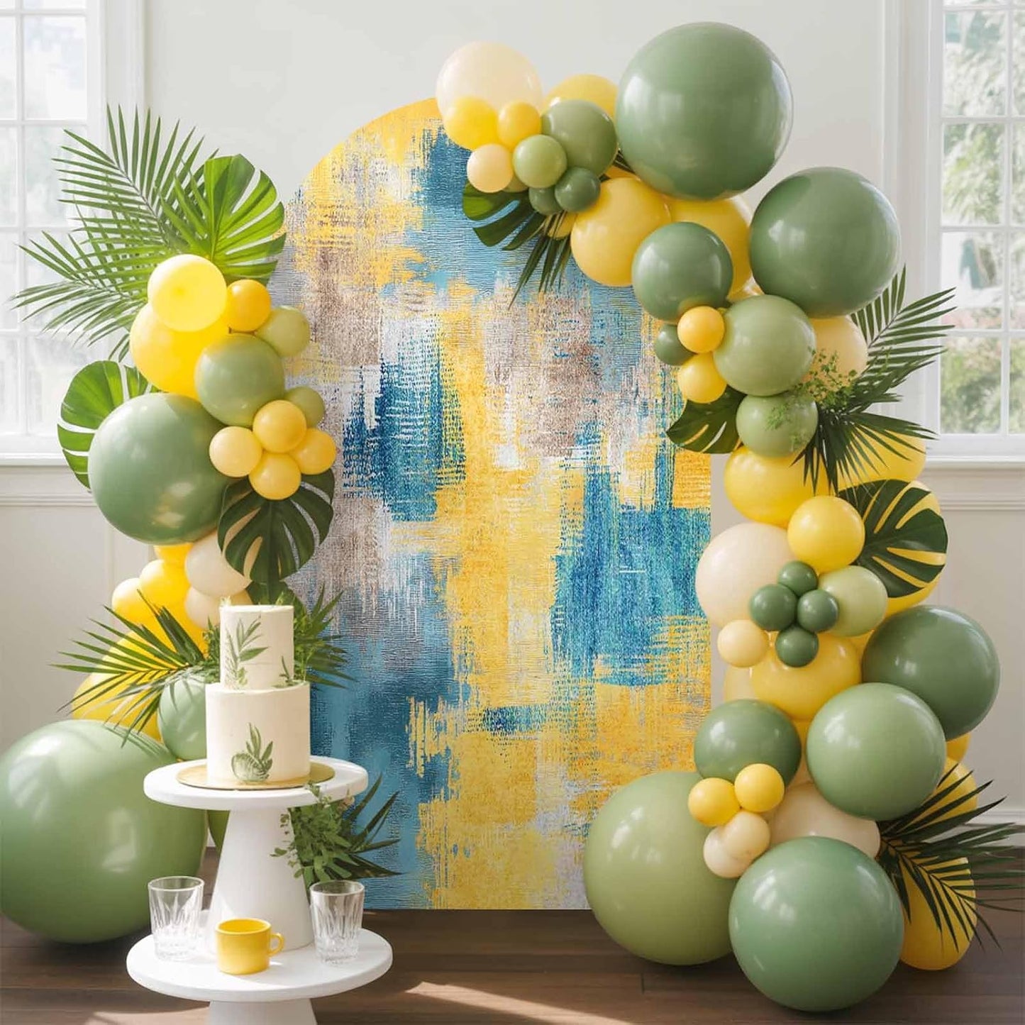 Jnbasdffb 7.2 Blue Yellow Brown Wedding Arch Cover,Stretchy Spandex Arch Backdrop Stand Covers FT,Modern Abstract