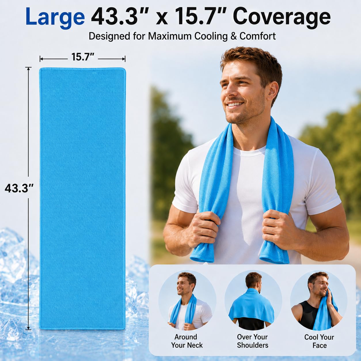 Cooling Towels 43.3" x 15.7" - Ice Towel, Sweat Towel, Cooling Towels for Neck & Face & Cooling Neck Wraps for Summer Heat - Neck Cooler for Quick Cool Down for Gym, Running, Golf, Yoga & Sports