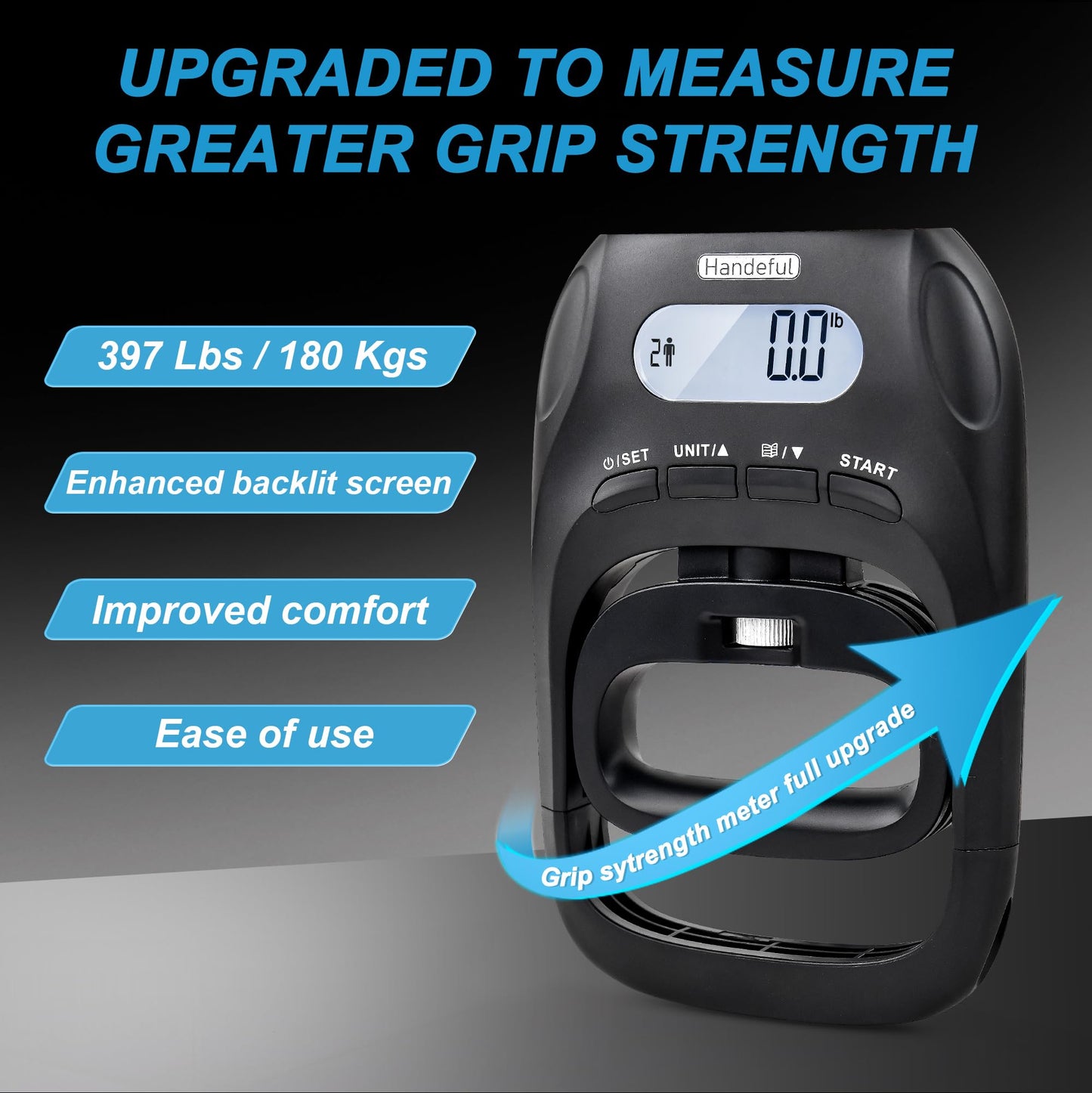 Handeful Grip Strength Tester Trainer - Dynamometer Handgrip Measurer Meter, Handheld Strengthener Exerciser for Sports, School, and Home Use (black 180kg)