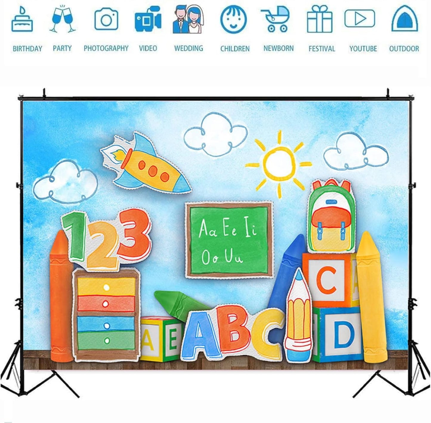 XUNJIN NO.1 Decor,8x6ft Back to School ABC Photography Background Globe Pencil Book Children Birthday Portrait Decor