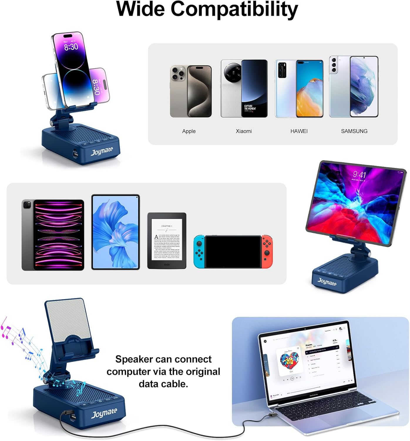 Joymate 360 Gifts for Men Women, Bluetooth Speaker Phone Stand with Charging Function Rotable Adjustable Cell Phone