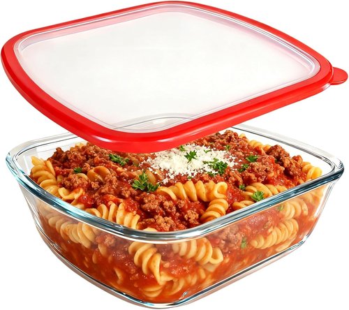 Glass Baking Dish - 2.75Qt Square 9x9 Pan With Lid & Non-Slip Mitts | Durable Oven Safe Design