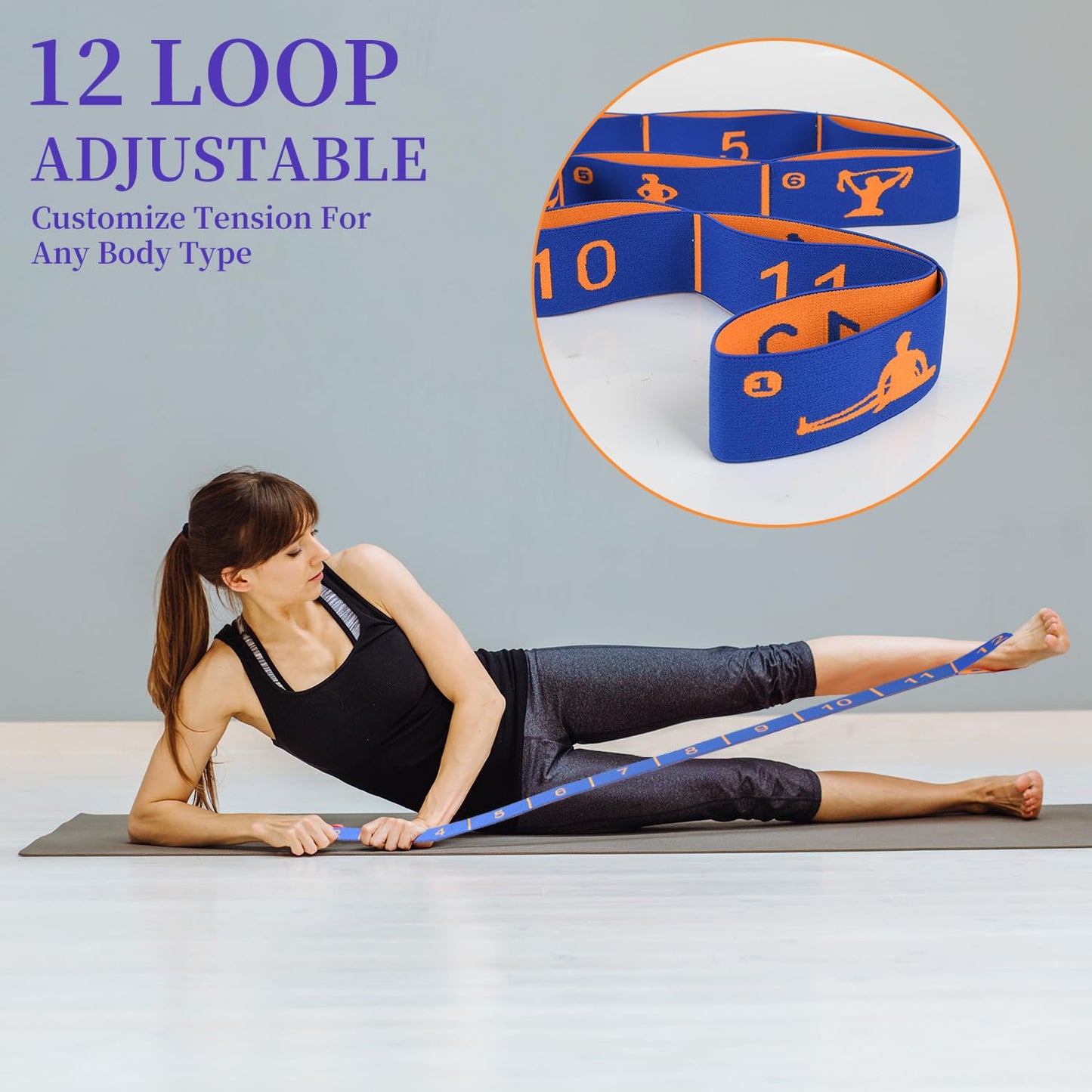 Elastic Yoga Stretching Strap with Loops, CEILIWEN Stretch Straps for Physical Therapy, Pilates Stretch Band, Elastic Exercise Bands, Leg Stretching Strap, Stretch Resistance Bands for Exercise