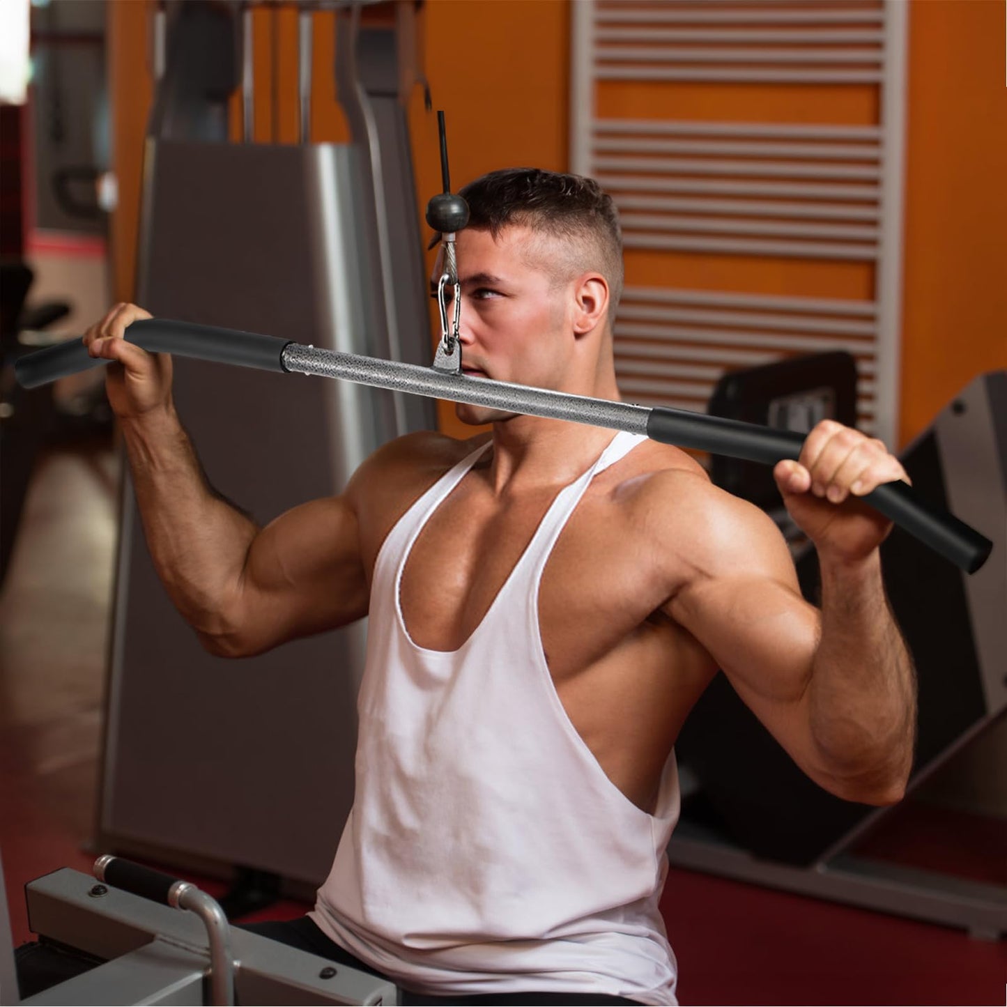 Mezchi 39"/99cm LAT Pull Down Attachments, LAT Pull Down Bar with Non-Slip Handle, LAT Bar Cable Machine Attachment for Gym, Muscle Building, Muscle Building