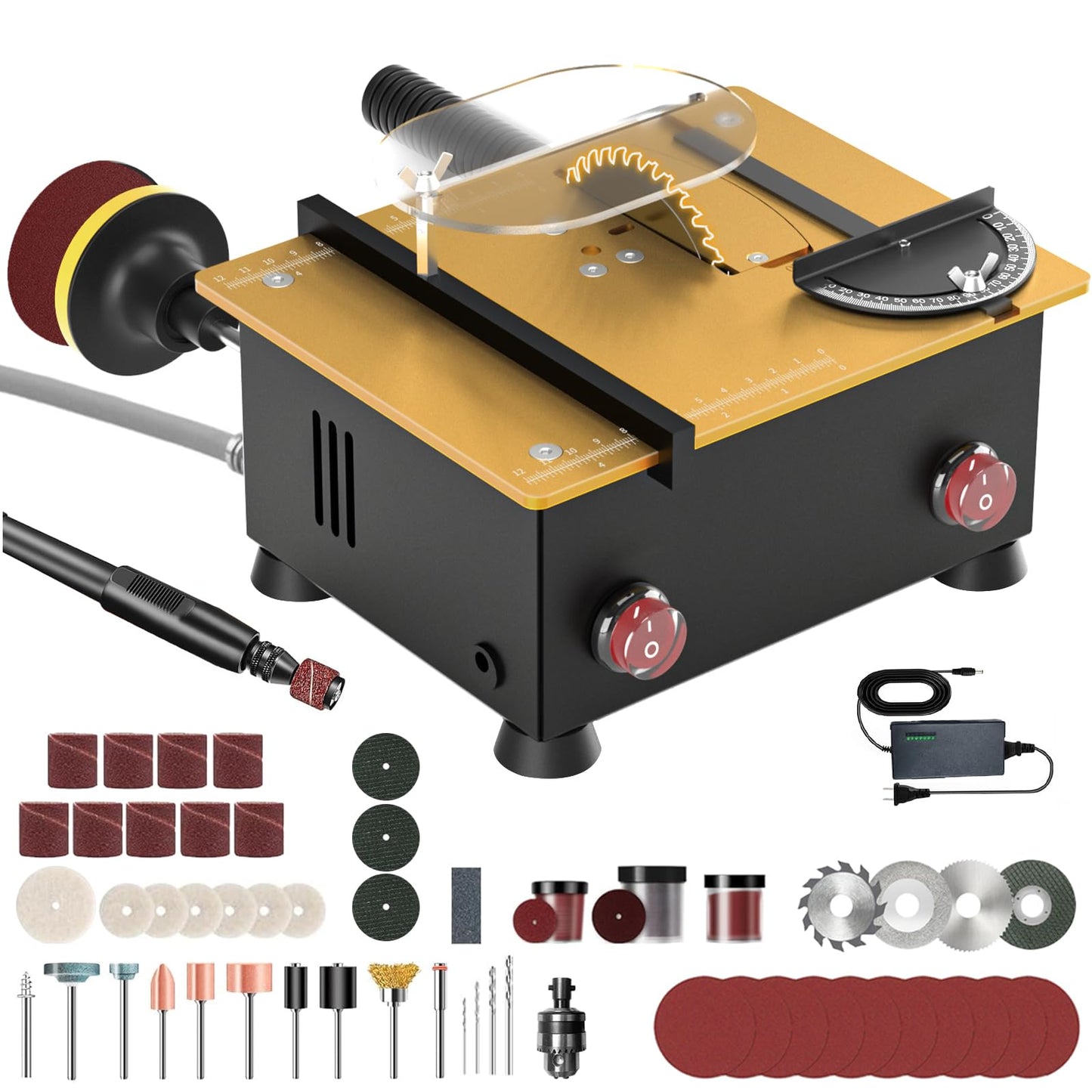 Mini Table Saw for Crafts[Dual 795 Motors & Switches] Max 200W/12,000RPM/26mm Adjustable Height Table Saw with Accessories.Gift for Men and Women's Creating Handmade Gifts,Exploring Hobbies