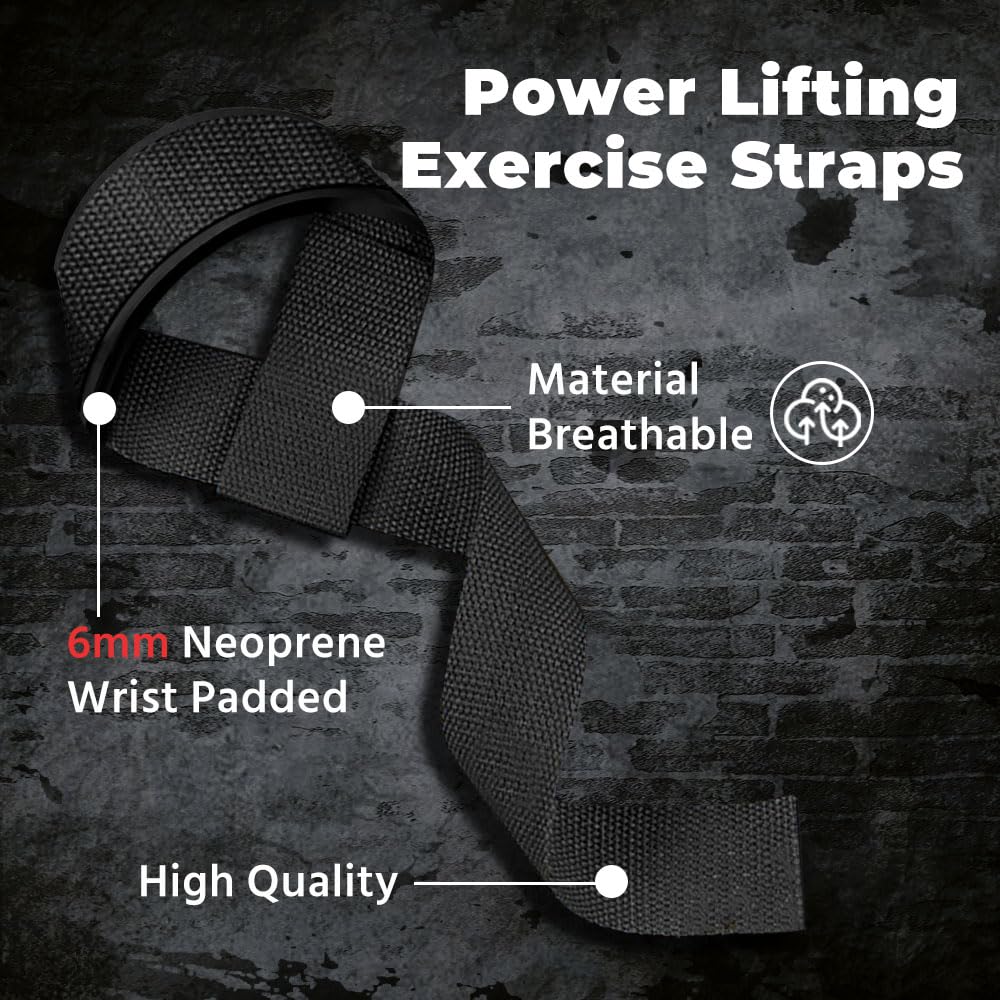 WSAKOUE Lifting Straps, Weightlifting Straps, Deadlift Straps with Padded Neoprene for Power Lifting, Bodybuilding, Gym Workout, Strength Training & Fitness Workout, Resistance -Black
