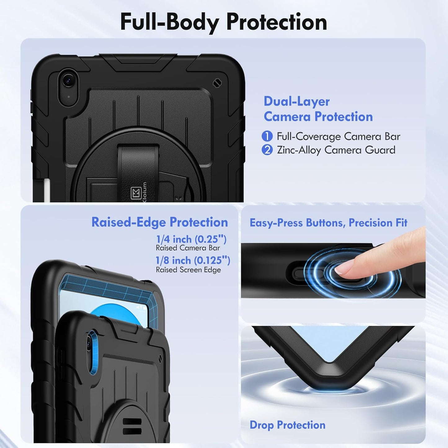 Kloium (A16) 11th (2025) 10th 10.9", 360 Case for iPad Generation & iPad Generation Heavy Duty Shockproof Rugged iPad
