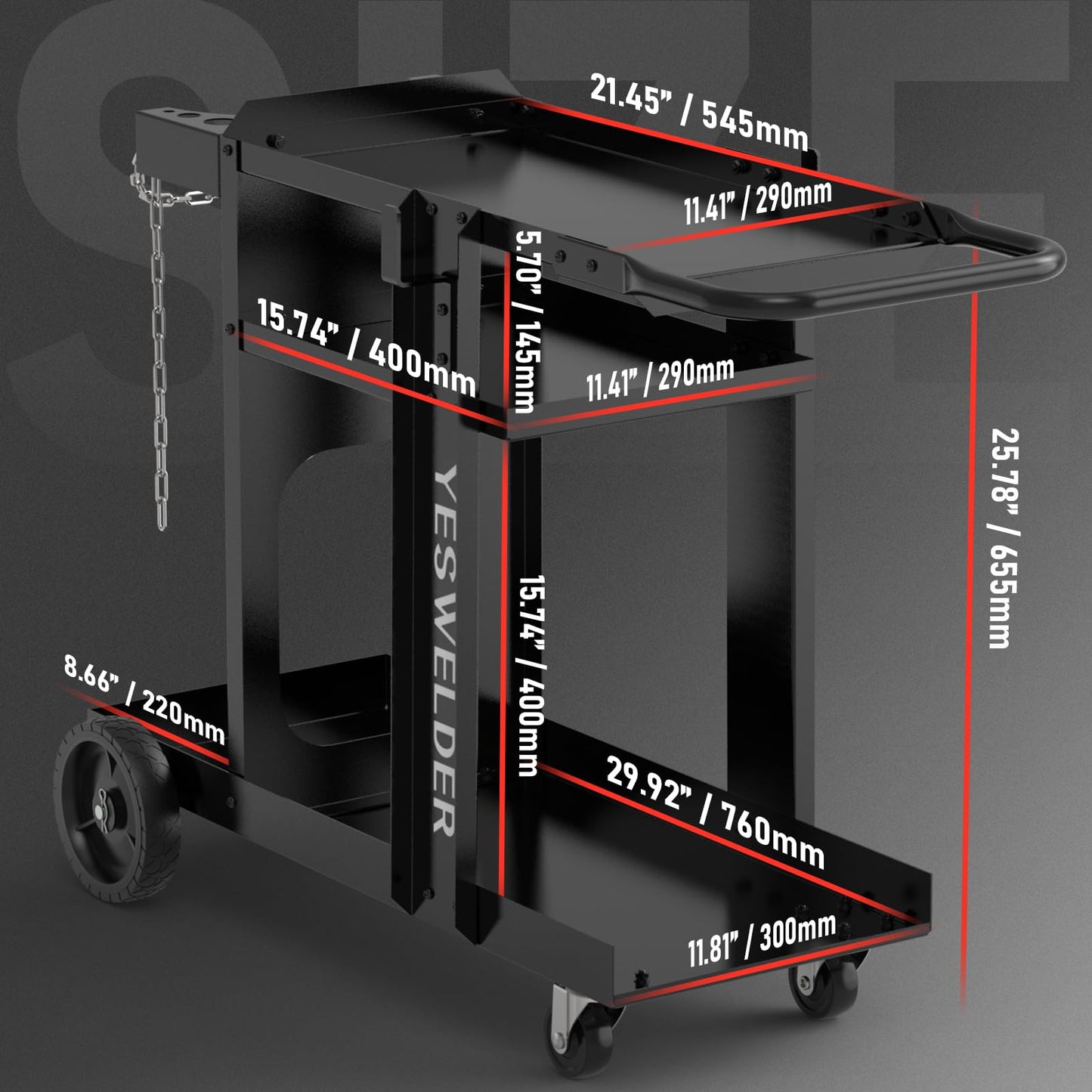 YESWELDER Welding Cart for TIG MIG Welder and Plasma Cutter,Three-Layer Welder Cart,Tank Storage Safety Chains, Heavy Duty Large Storage 360° Rolling Welding Trolley