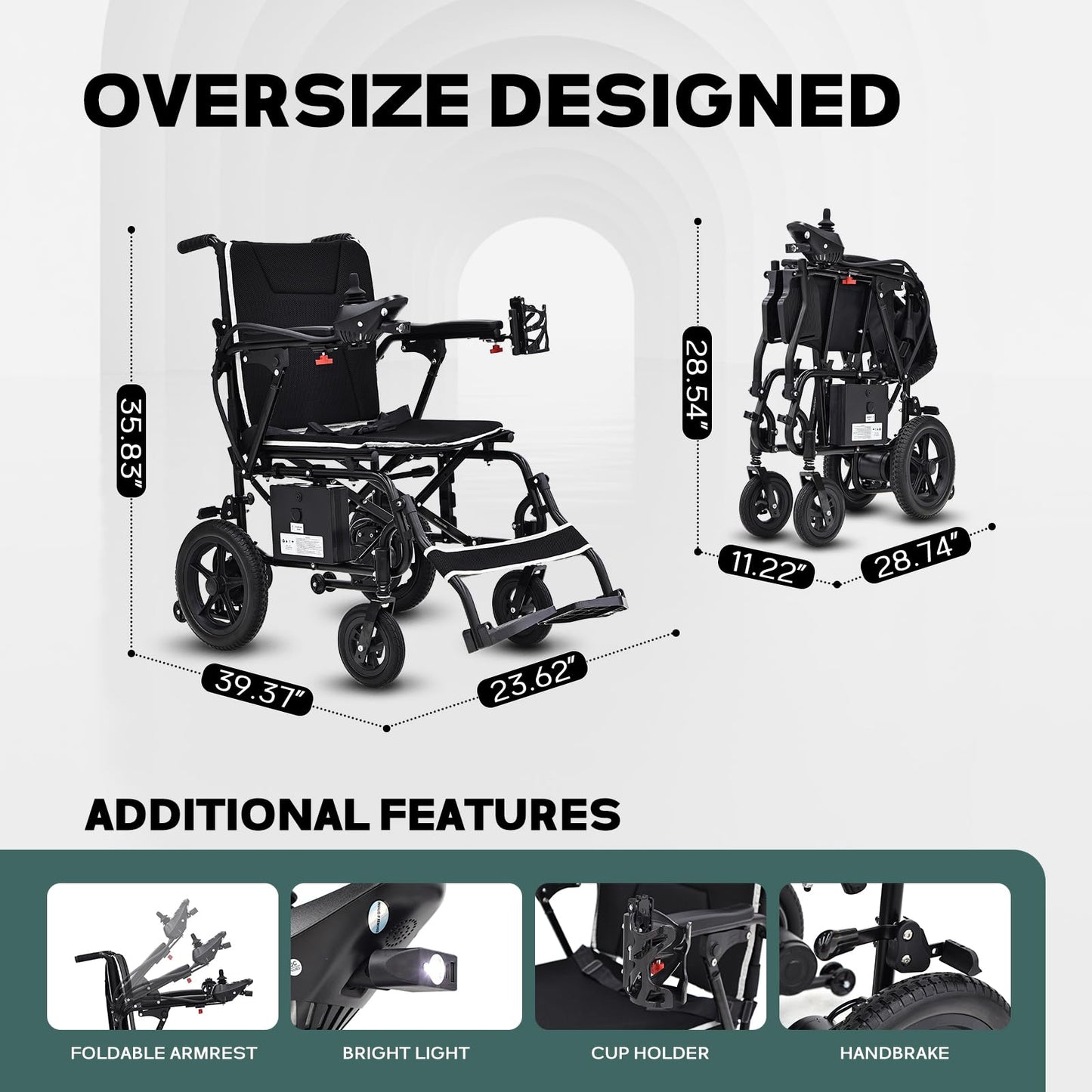 Lightweight Electric Wheelchairs for Adults Seniors,36 lbs All Terrain Compact Portable Power Wheelchair, Support 264 lbs, 12 Mile Range, 360W Motor for Travel Home Hospital, Airline Approved