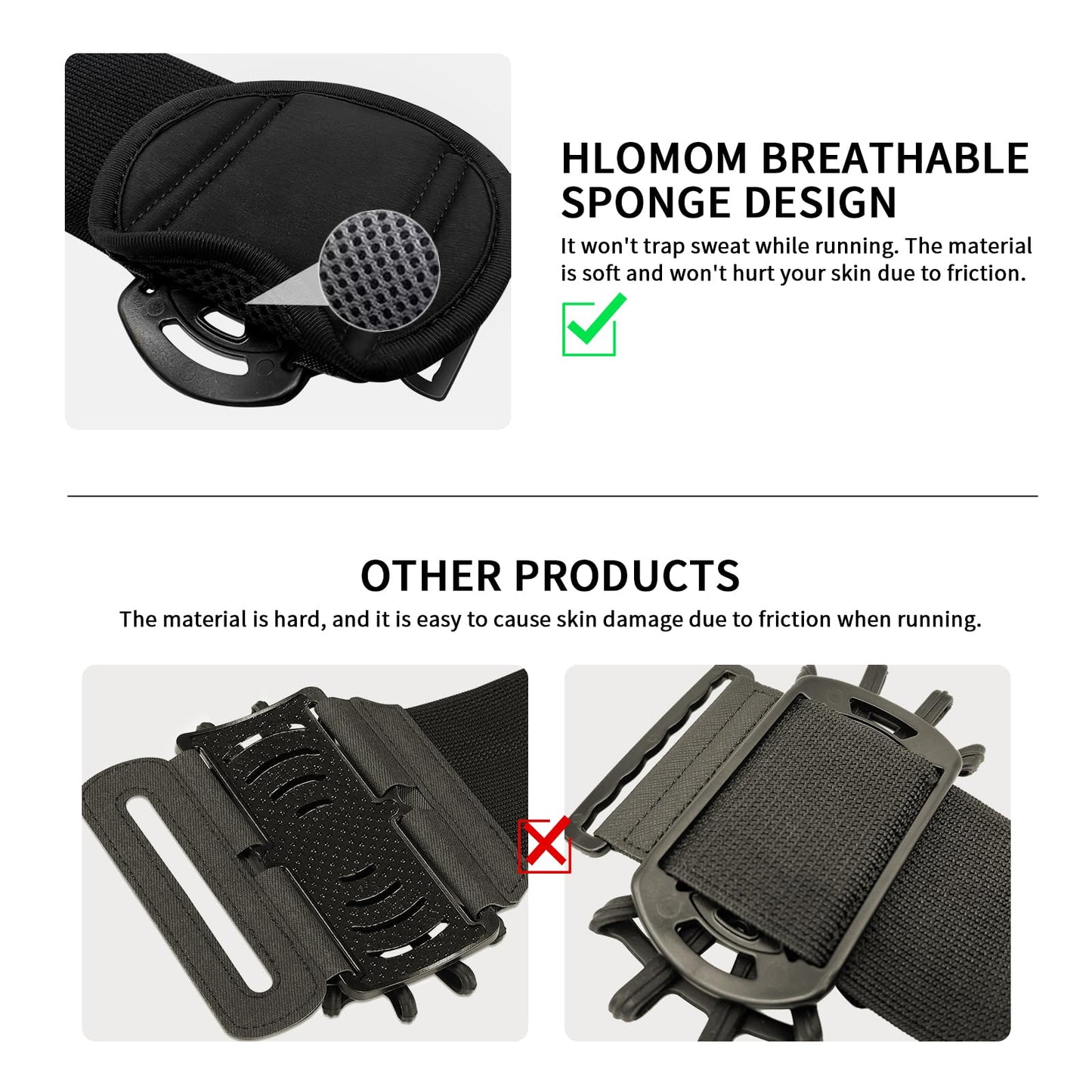 HLOMOM Running Phone Holder Armband for Phone, Detachable & 360°Rotated Sports Armband with Key Pocket for iPhone 17/16/15/14/13 Pro/12 Pro/XS/XR/8/7/6s Plus, for Samsung Galaxy 4''-6.5'' Cellphone