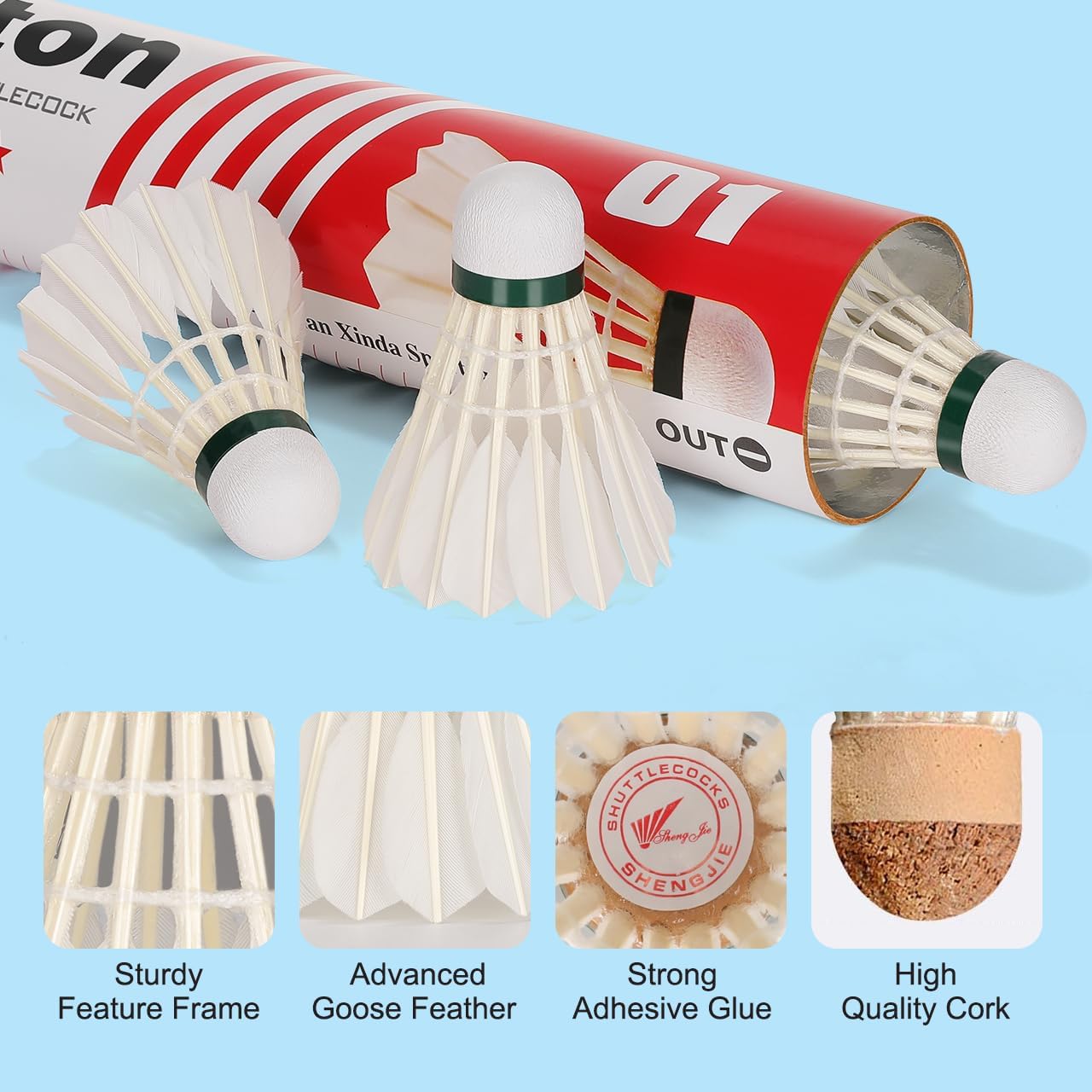Philonext Goose Feather Badminton Shuttlecocks Birdies, 12 Pack Hight Speed Training Badminton Balls with Great Stability for Indoor Outdoor