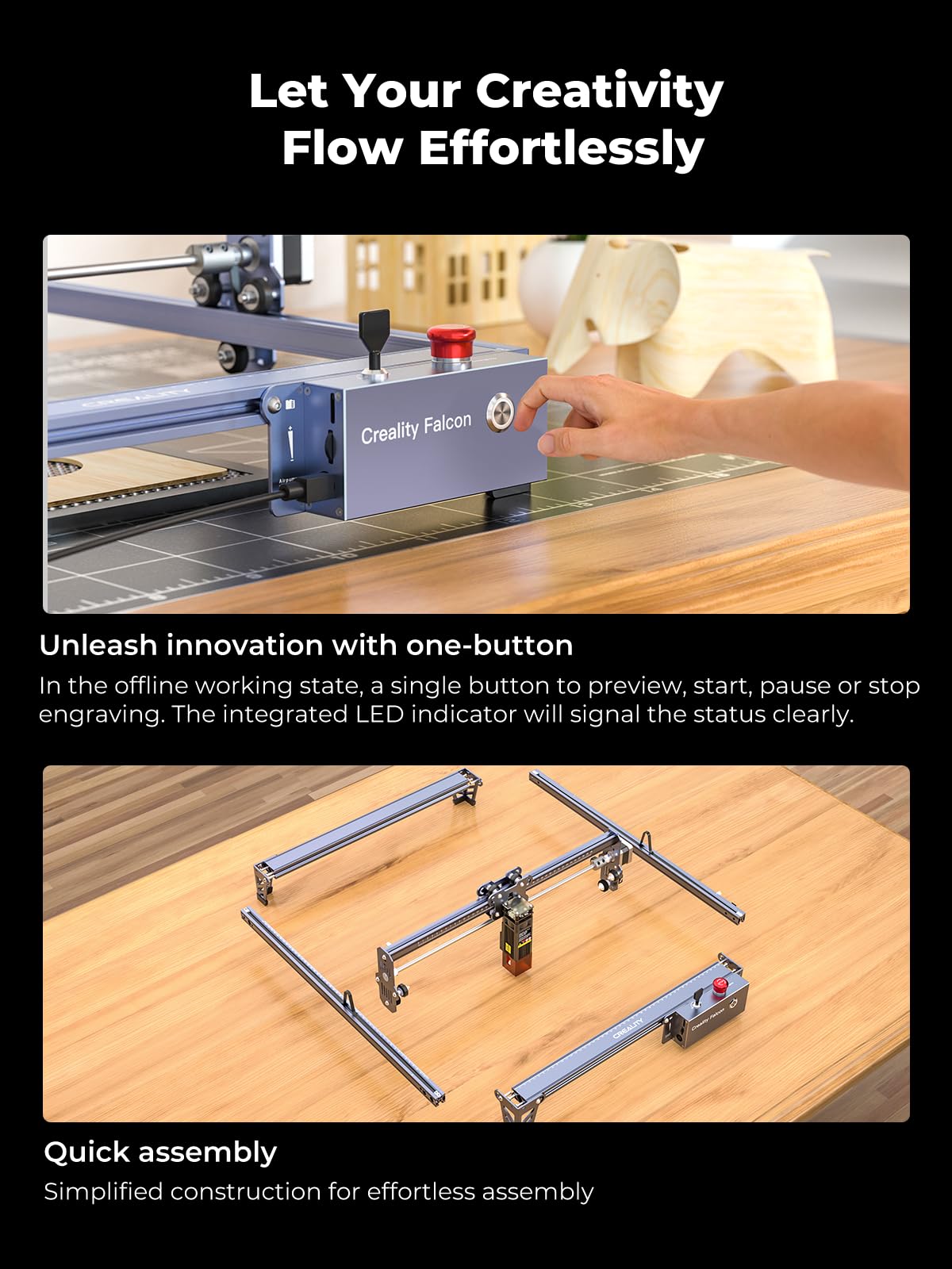 Creality 10W Laser Engraver, Falcon Pro with 3-in-1 Laser for Wood Engraving, 72000mW Efficient Laser Engraving Machine Fit, for Wood, Metal, Paper, Acrylic, Leather, Glass Tumbler Ring, 17" x 16"