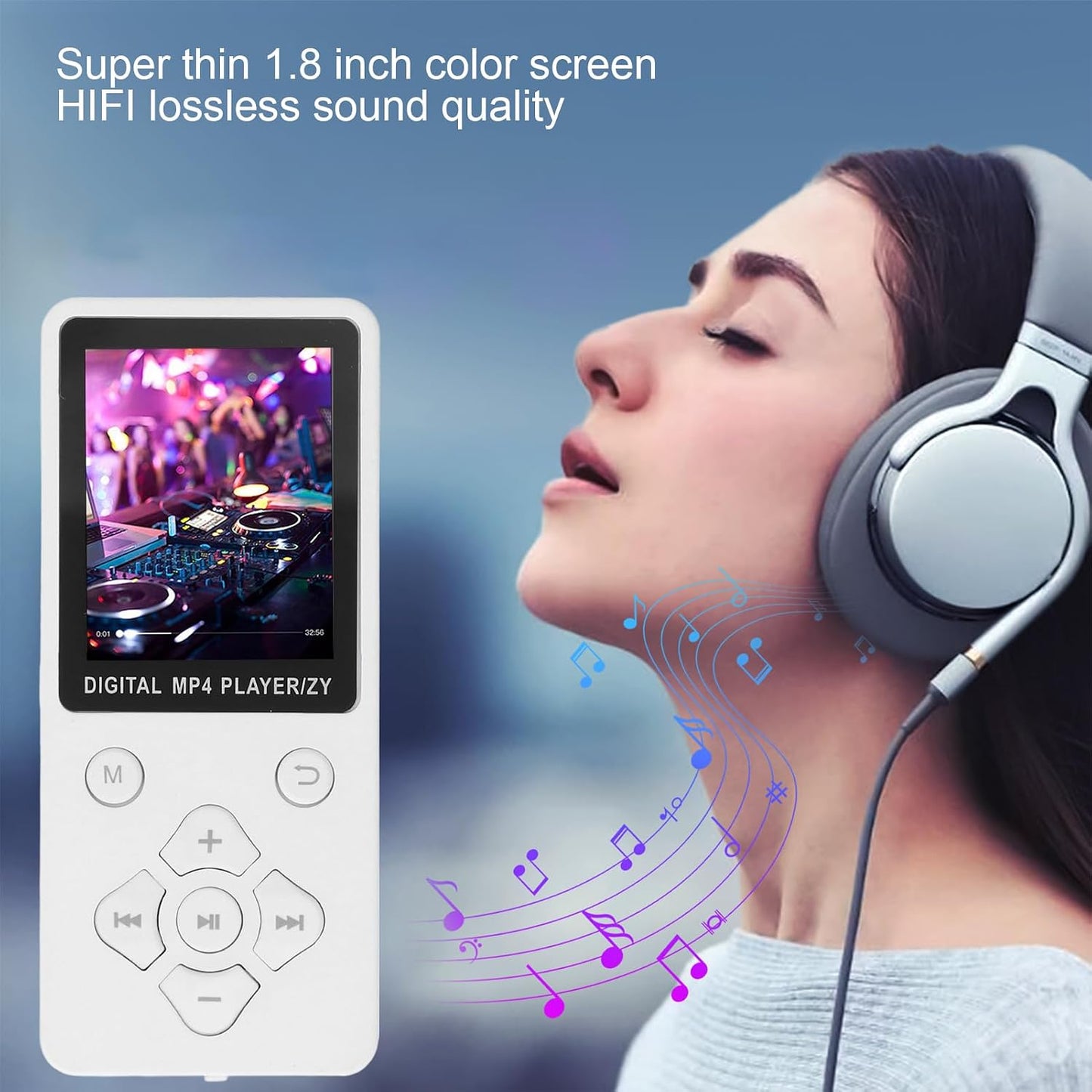 Jectse MP3 1.8 Inch Mp3 128GB Player with Bluetooth, HiFi Sound Screen Portable Music Player Digital Audio Player Noise