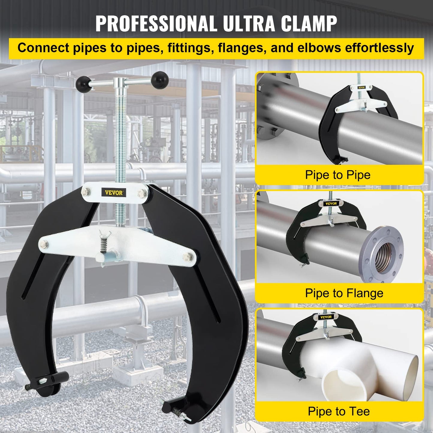 VEVOR Pipe Clamp, 5 to 12 in, High Strength Ultra Clamp with Quick Acting Screws, Steel Pipe Alignment Tool with Lightweight Design, Black