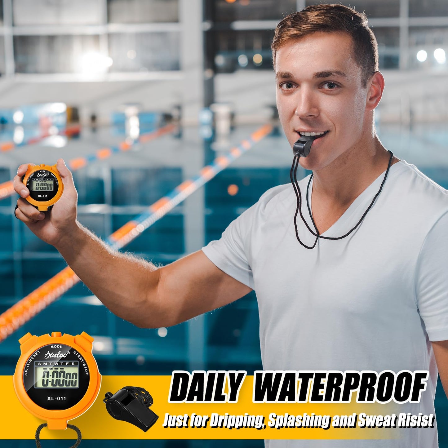 Simgoing 48 Pcs Digital Stopwatch Timer Plastic Whistle Bulk for Sports Coaches Referee Waterproof Watch Timer Whistle with Lanyard Multi Function Electronic Fitness Date Alarm (Multicolor)